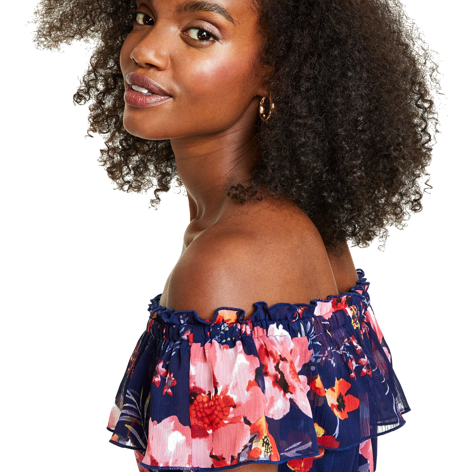 Bar III Women Floral Print Off The Shoulder Ruffled Mini Dress