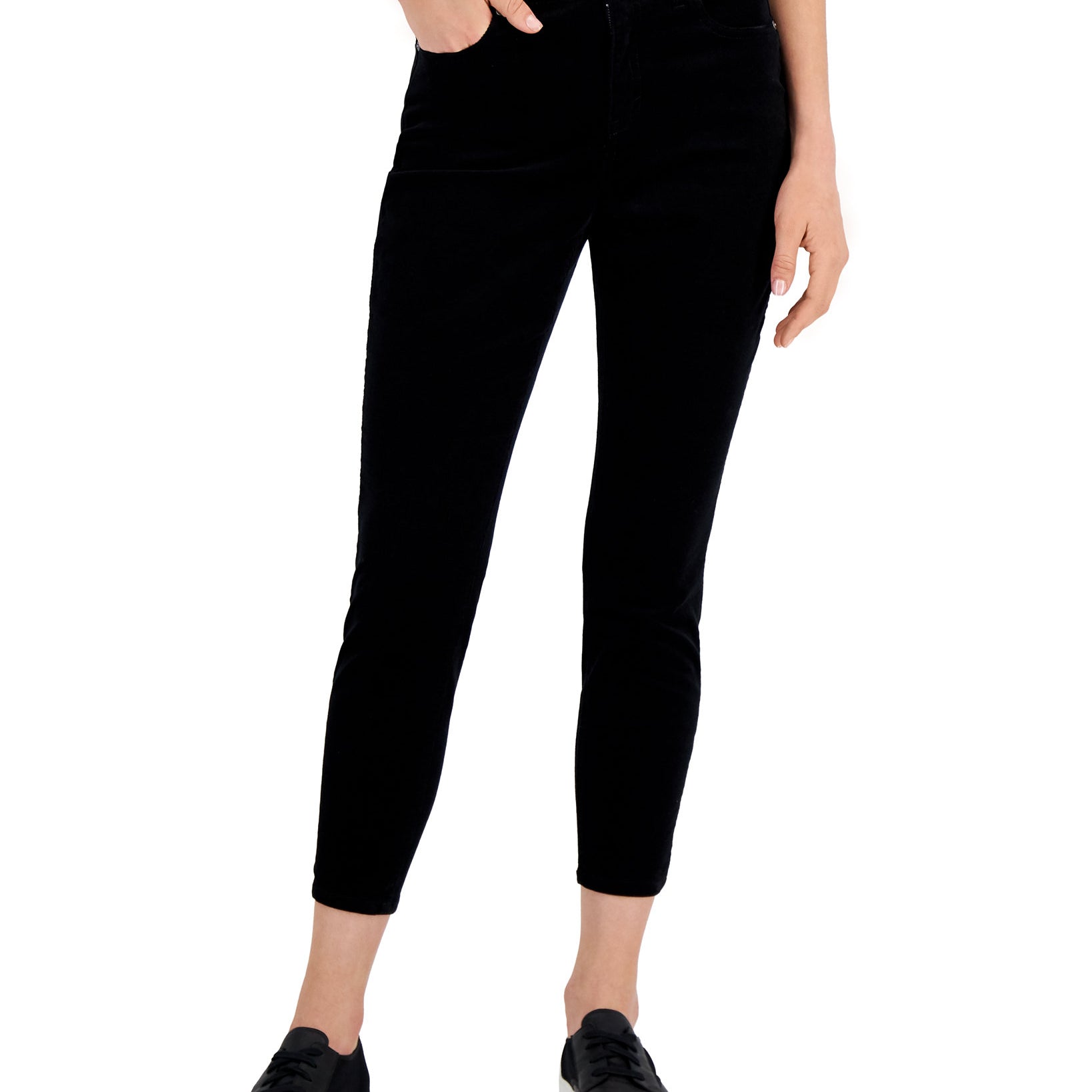 Style & Co Womens Petite Curvy Fit Corduroy Skinny Pants Deep Black