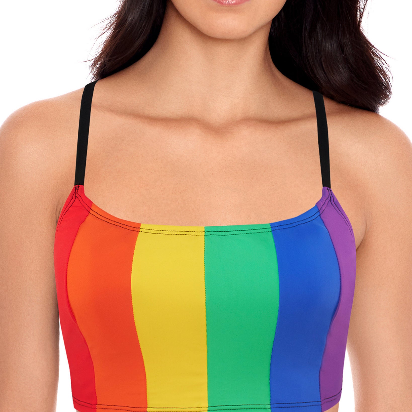 Salt + Cove Women Rainbow Cropped Bikini Top Black Multi