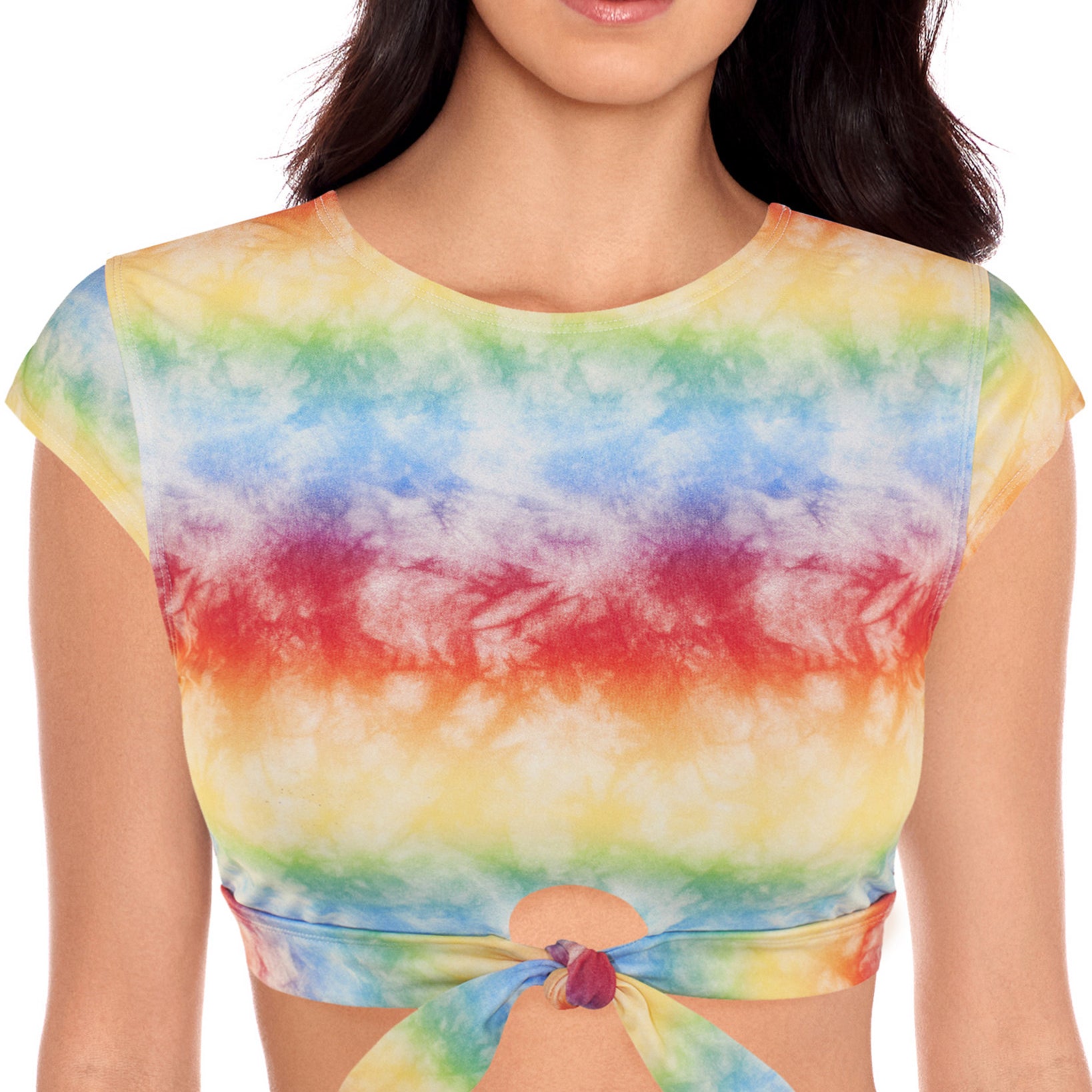 Salt + Cove Women Rainbow Tie Dyed Crop Bikini Top Multi