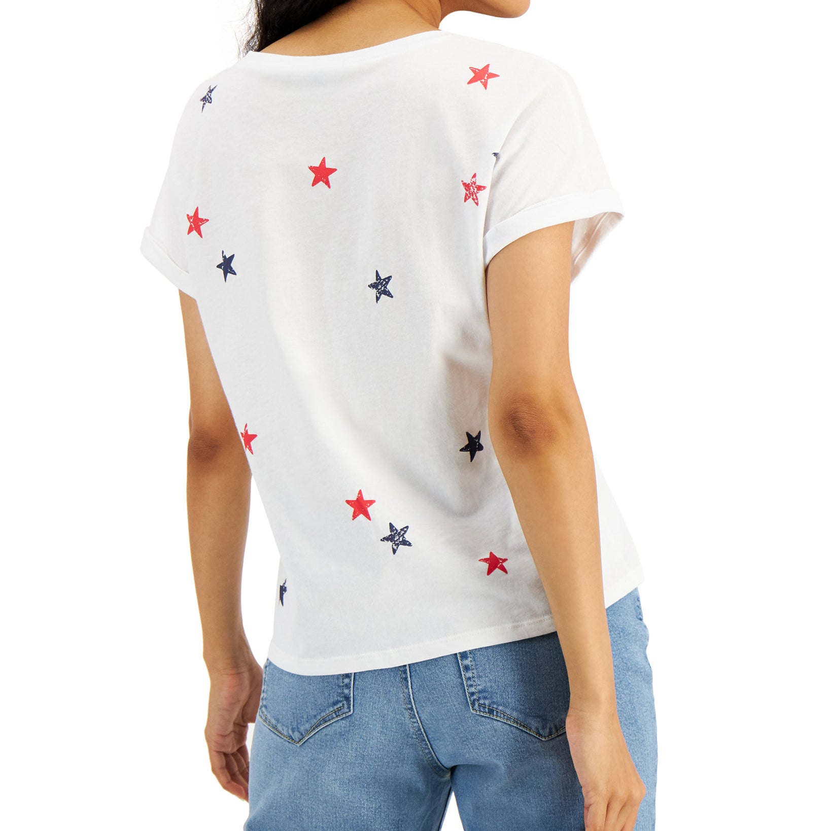 INC International Concepts Women Cotton Star Print T Shirt