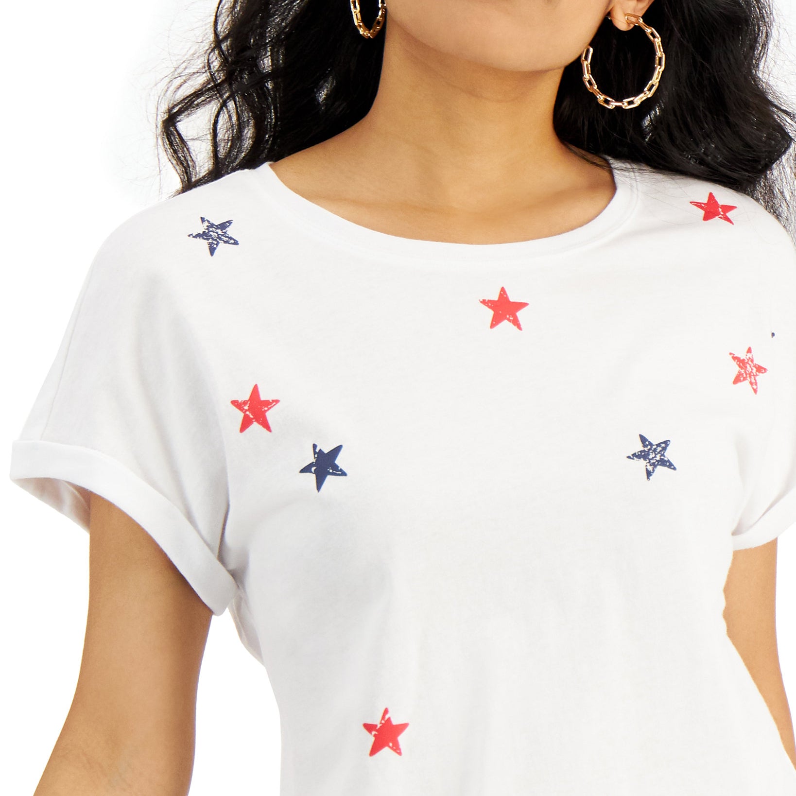 INC International Concepts Women Cotton Star Print T Shirt