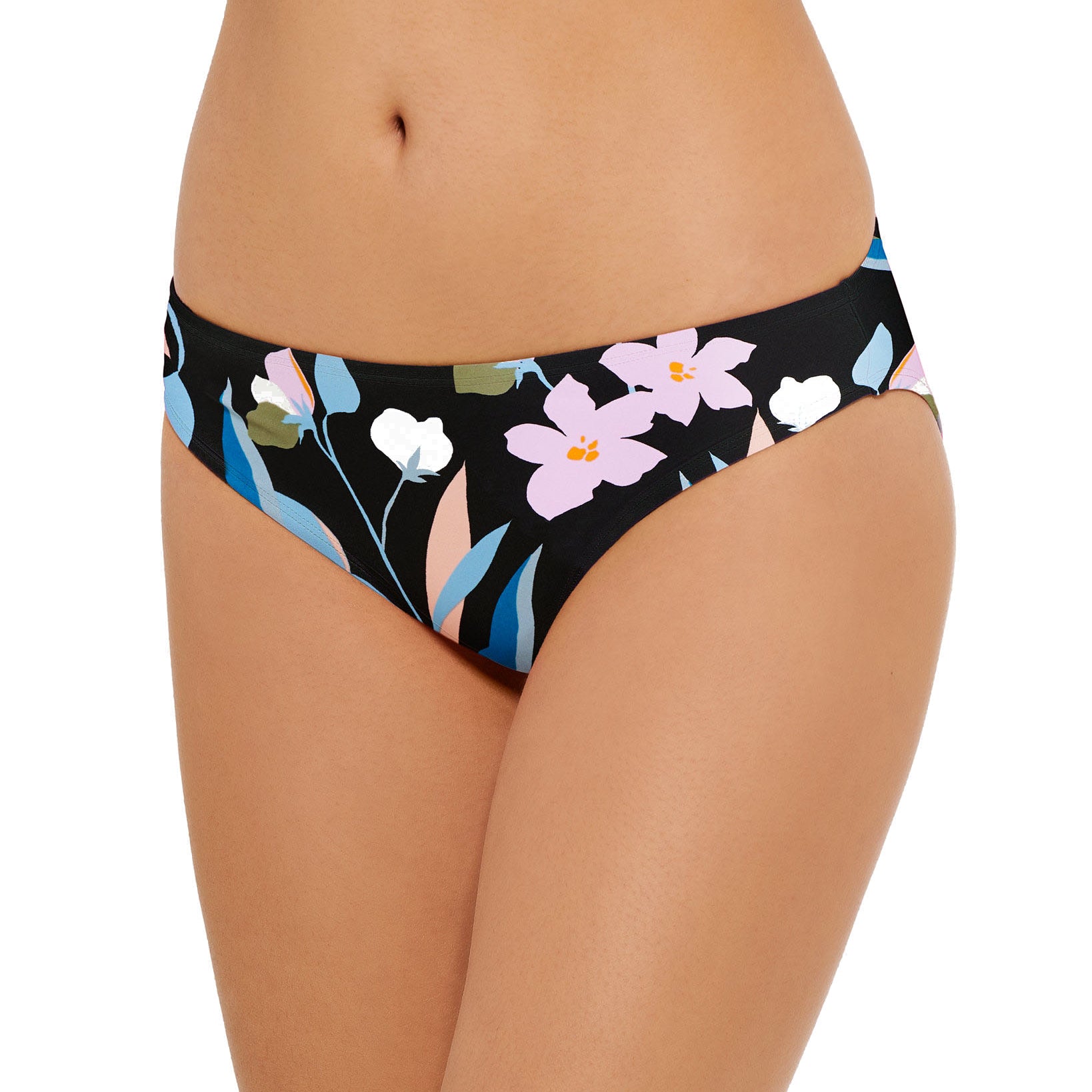 Hula Honey Women Flourishing Floral Hipster Bikini Bottoms Black Multi