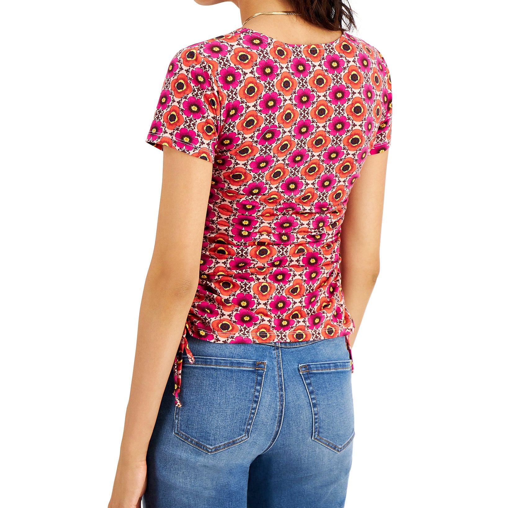 INC International Concepts Women Printed Surplice Side Tie T Shirt