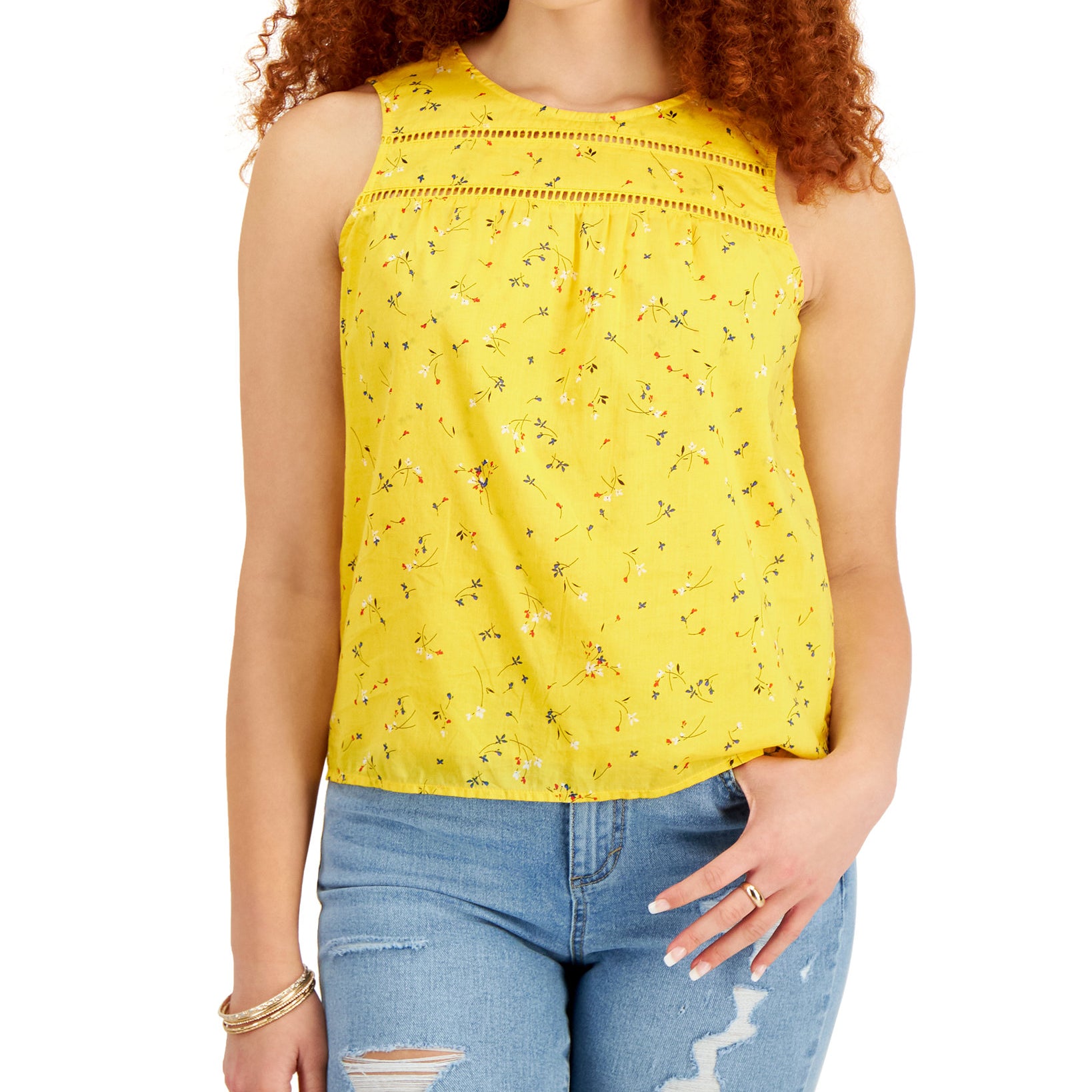 Style & Co Women Cotton Lace Trim Tank Top Banana Split