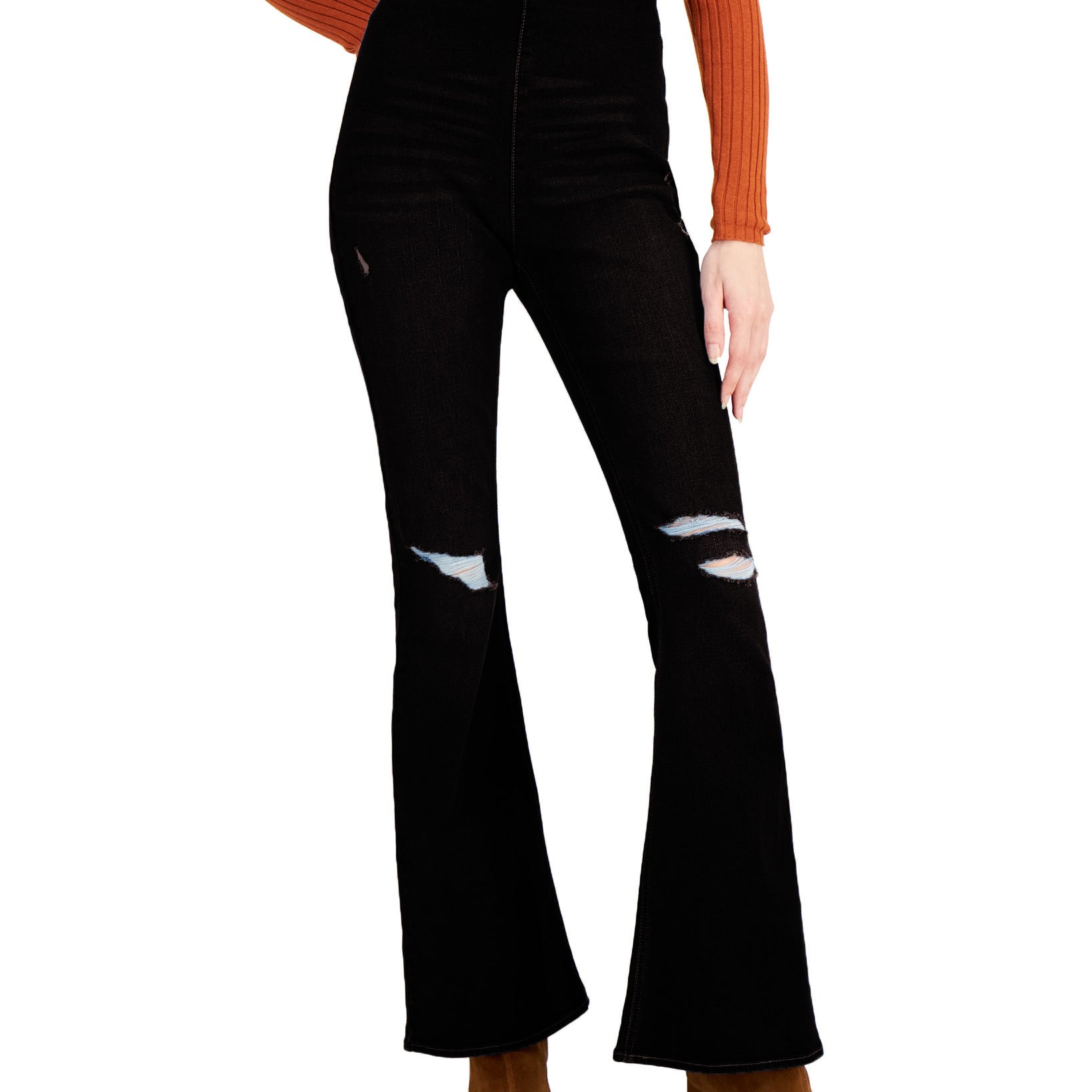 Tinseltown Pull-On Flare Jeans in Black