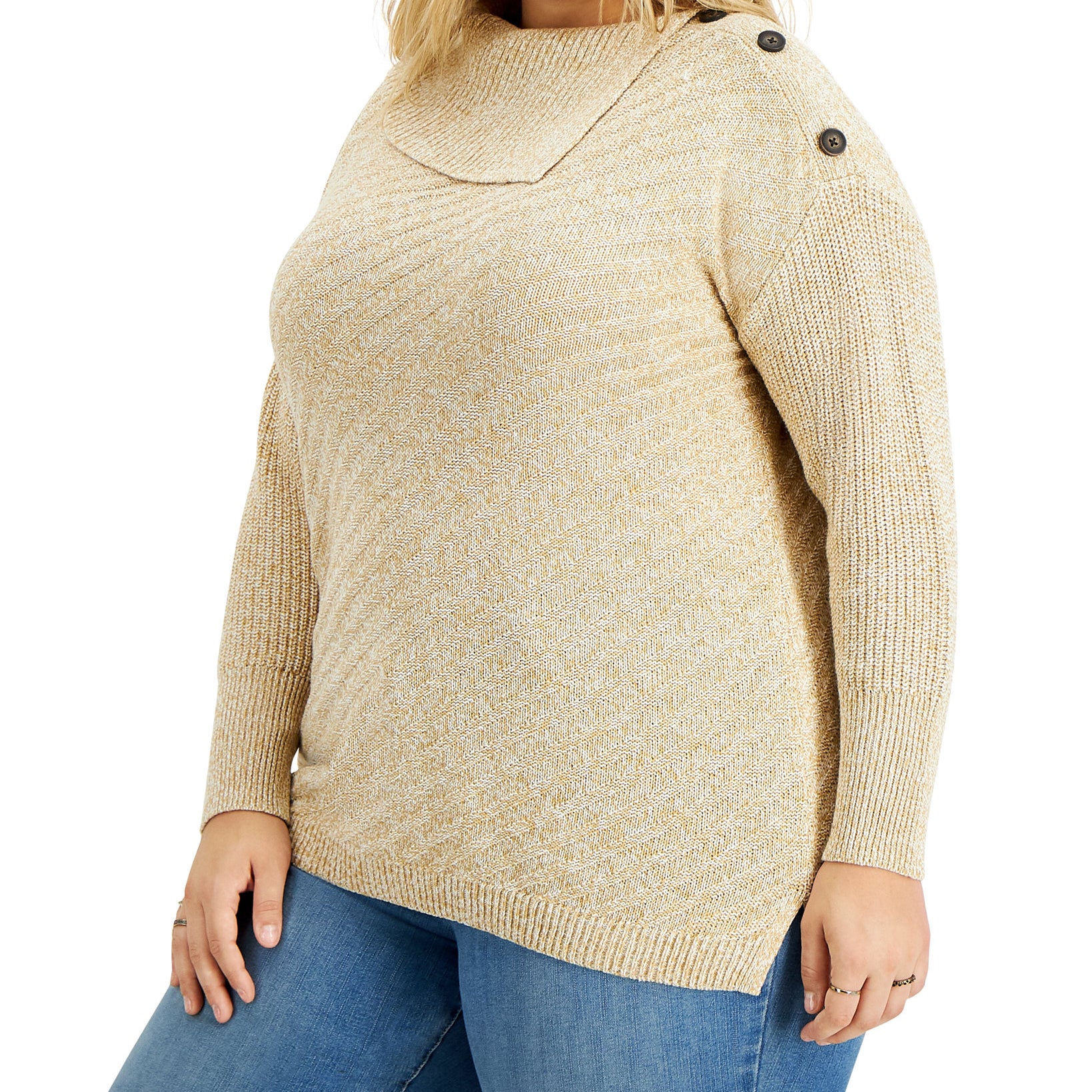 Style & Co Women Plus Envelope Neck Tunic Sweater Ice Coffee Marl