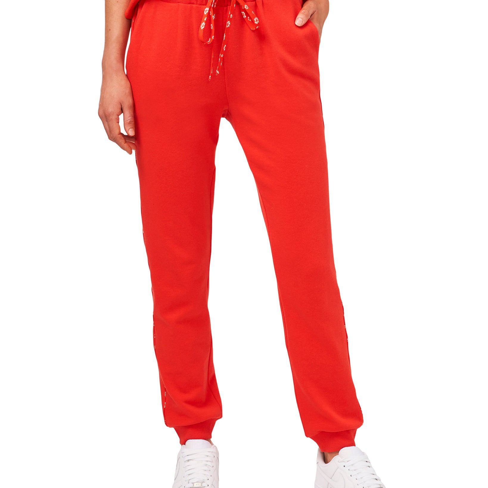 Riley & Rae Women Jenn Striped Side Jogger Pants Geranium Red