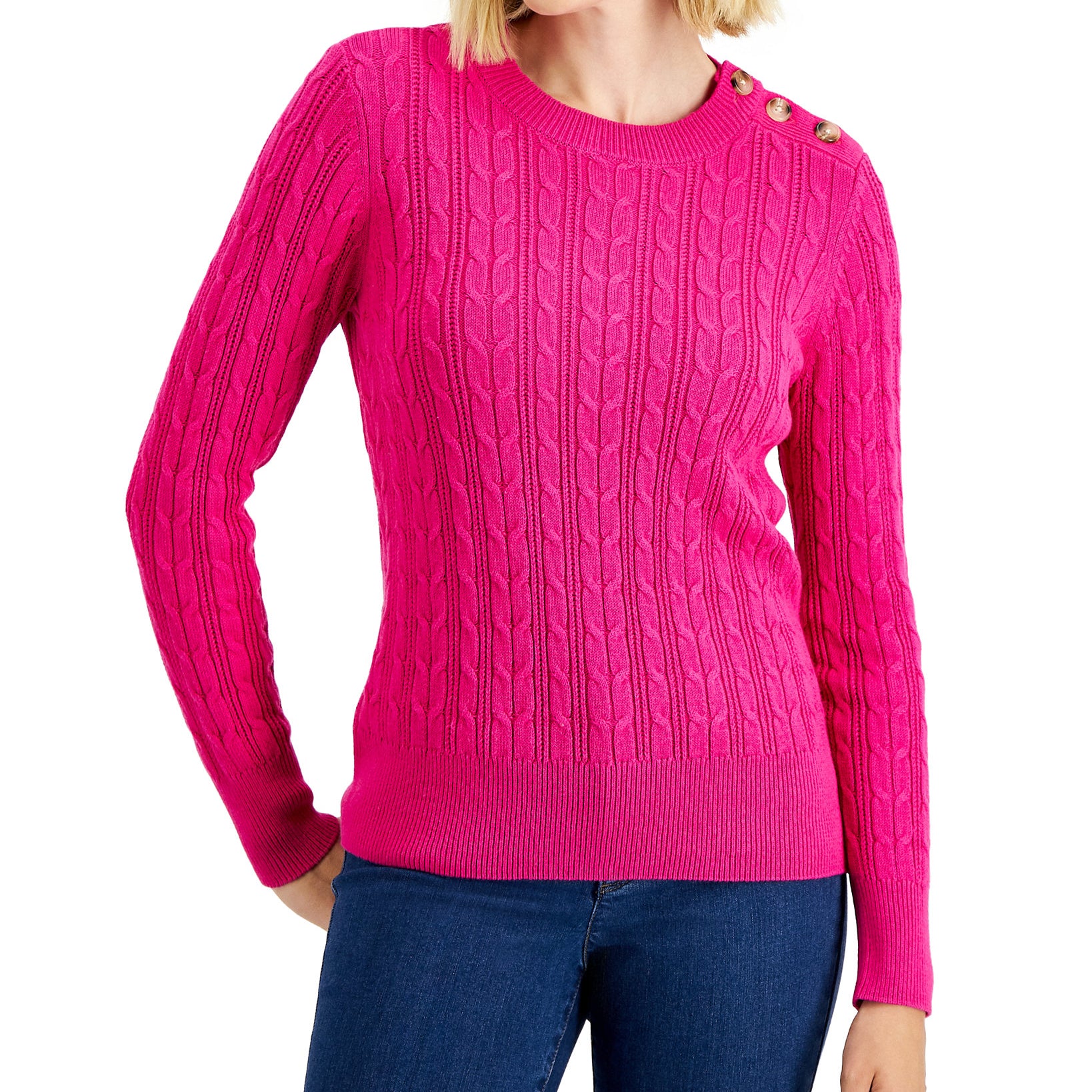 Charter Club Women Button Shoulder Sweater Pink Tutu