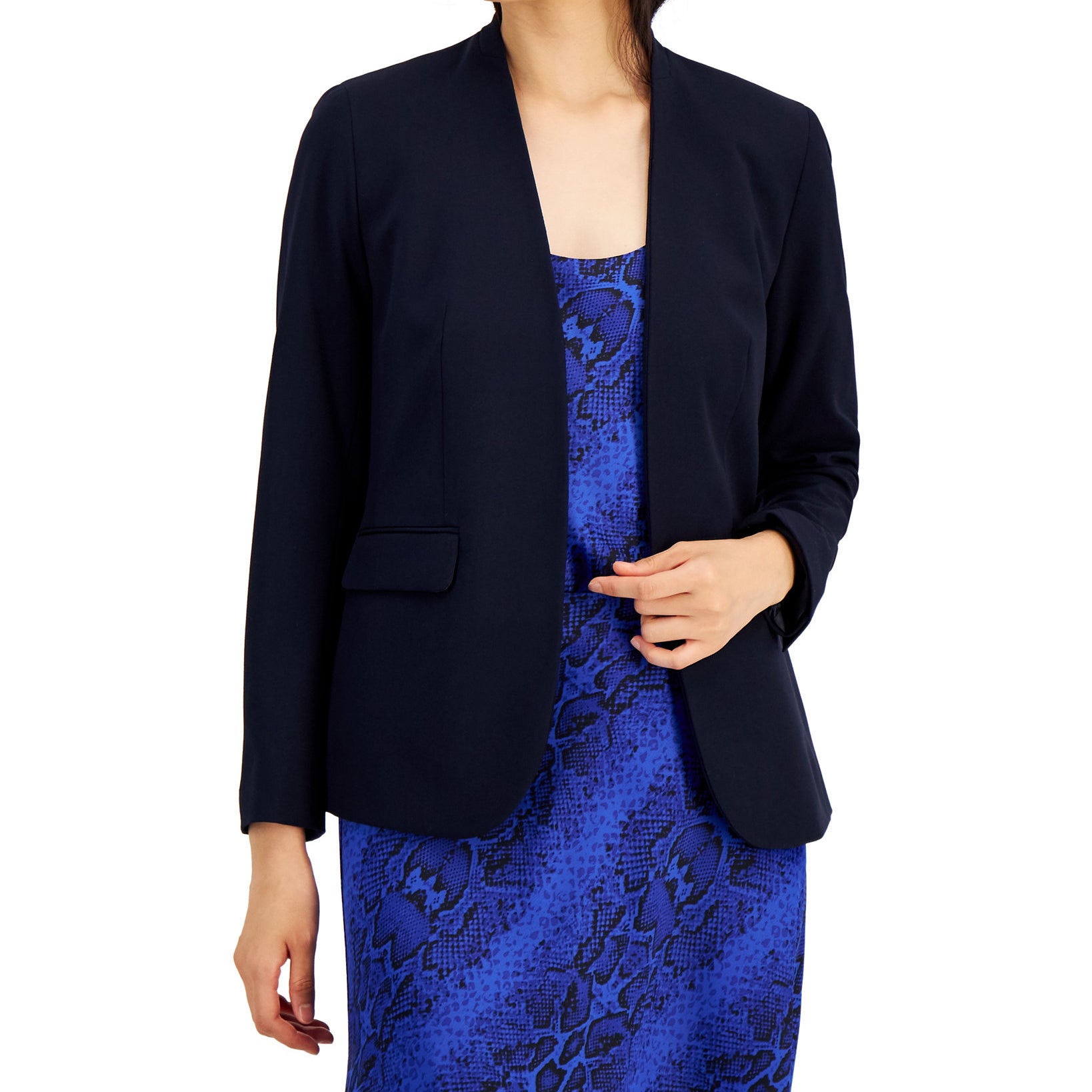 Bar III Women Collarless Open Front Blazer Navy