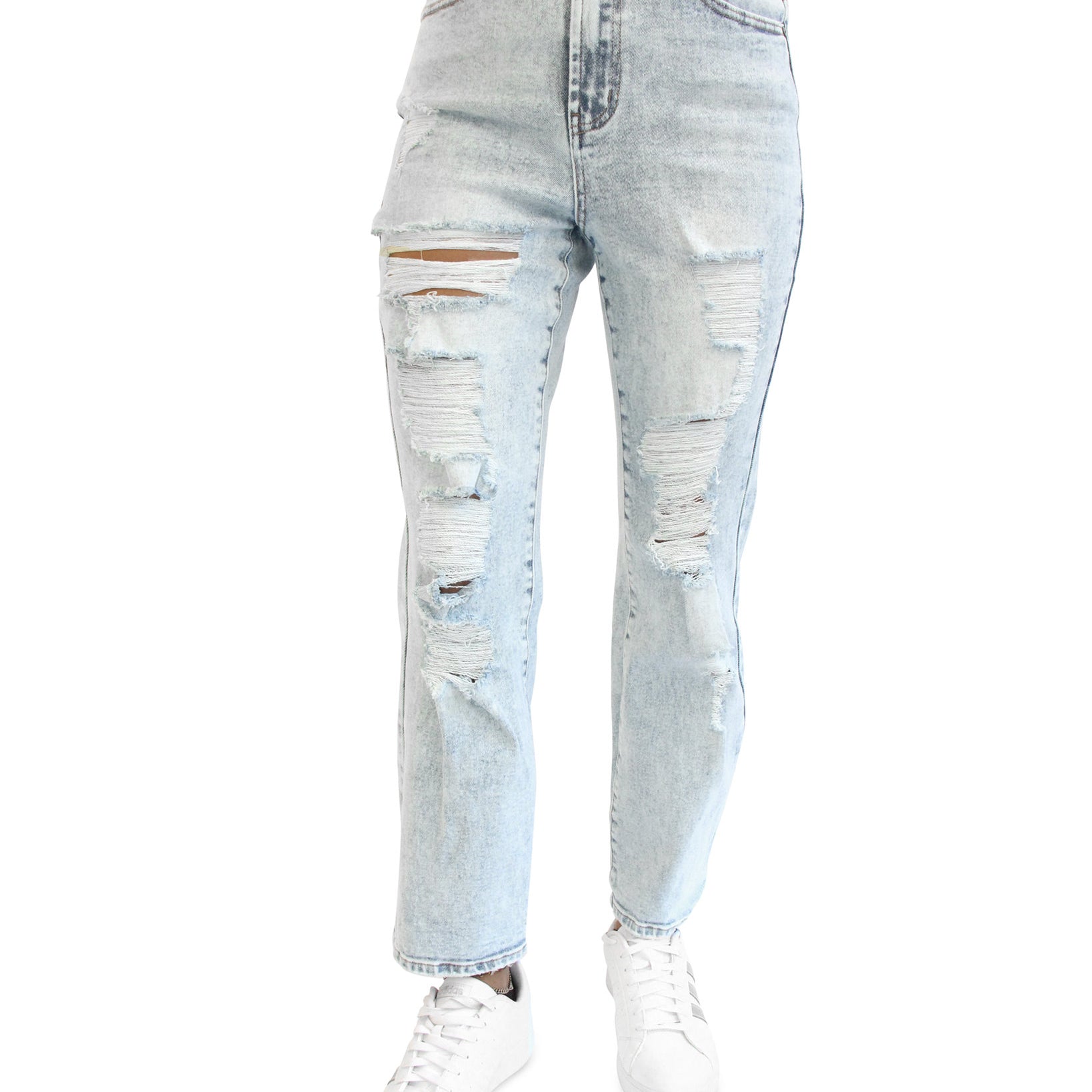 Almost Famous Women Ripped Dad Jeans Light Wash