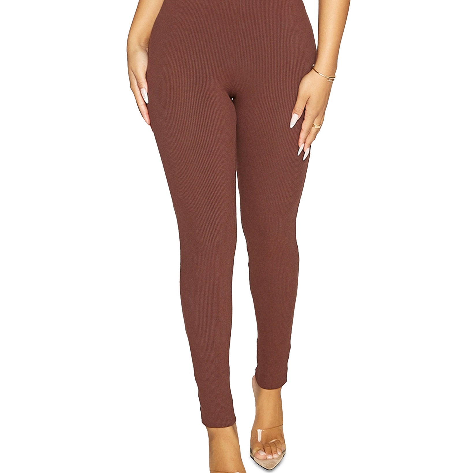 Naked Wardrobe Women The NW Solid Ribbed Leggings Chocolate