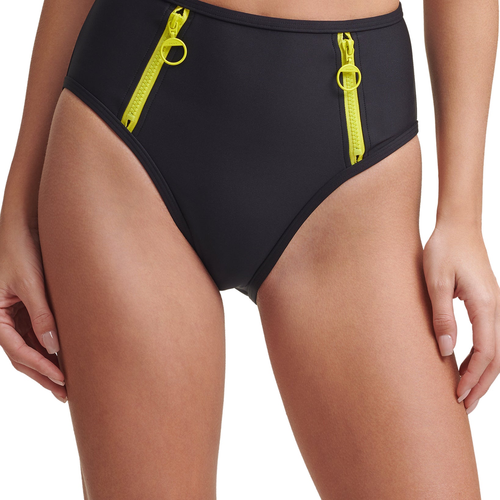 DKNY Women Zipper High Waist Bikini Bottoms Black