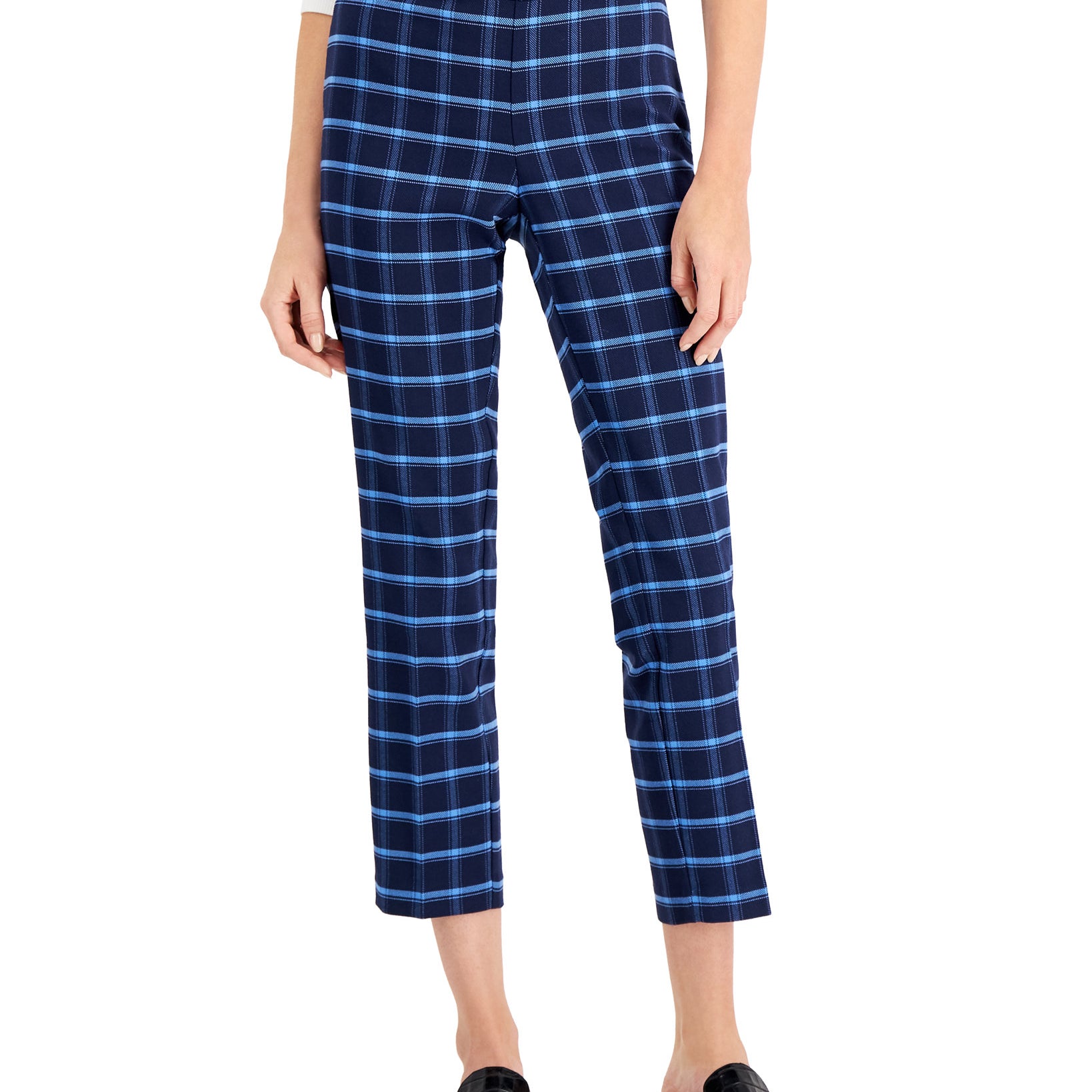 Charter Club Women Side Zip Windowpane Pants Intrepid Blue Combo
