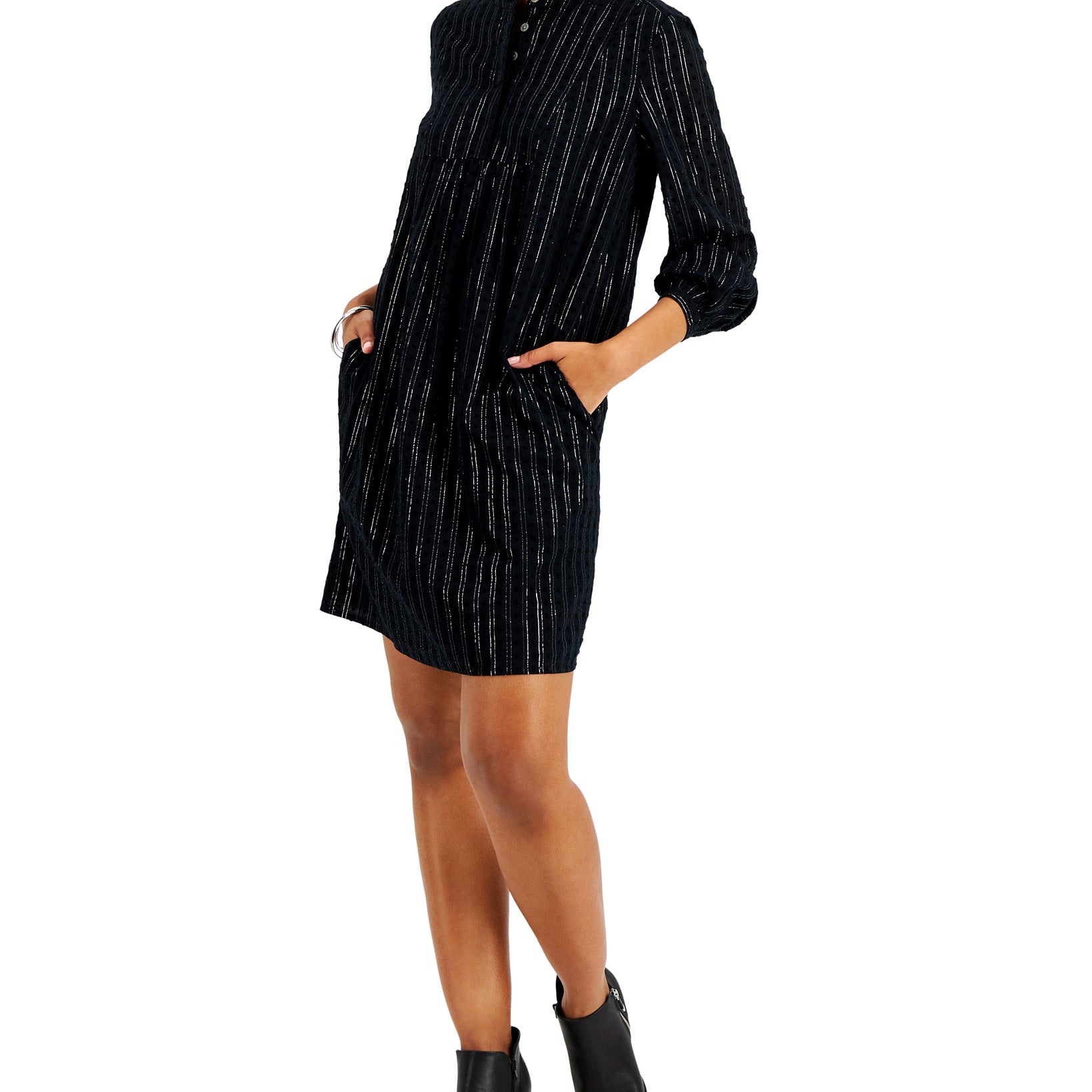 Style & Co Women Holiday Long Sleeve Party Dress Deep Black