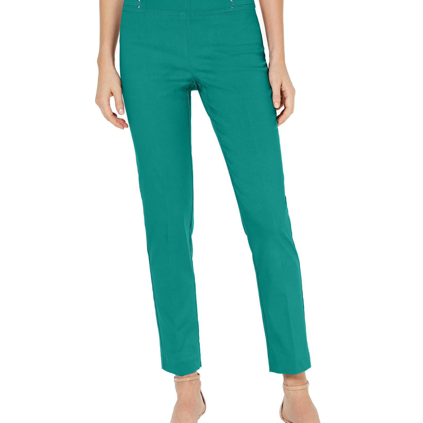 JM Collection Women Plus Studded Pull On Tummy Control Pants Amalfi Blue