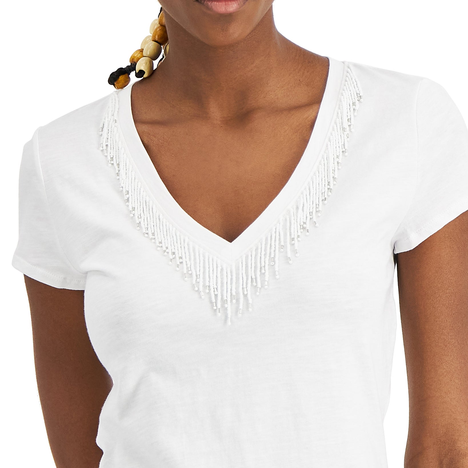 INC International Concepts Women Plus Beaded V Neck Top