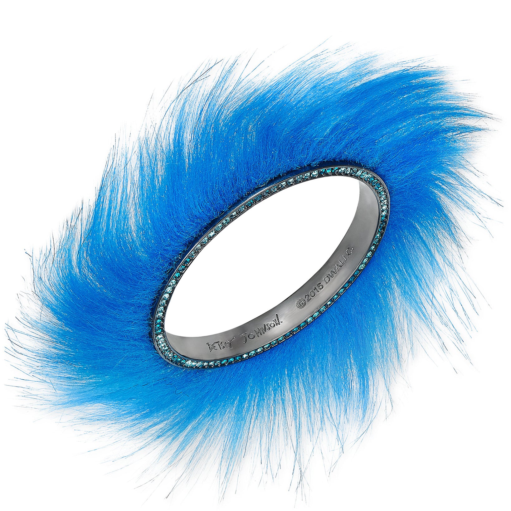 Betsey Johnson Women xox Trolls Faux Fur Bangle Bracelet Blue