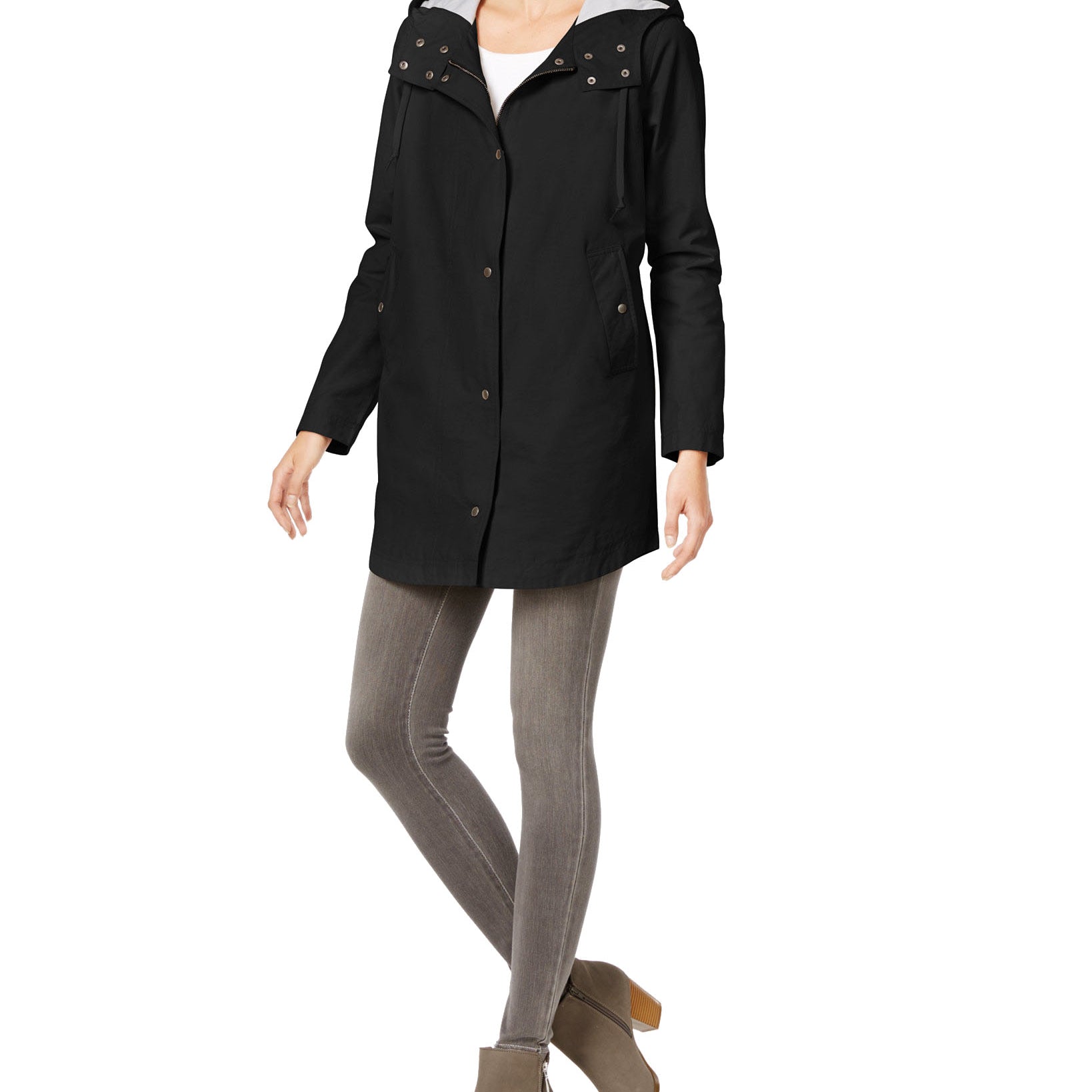 Style & Co Women Hooded Anorak Jacket Deep Black