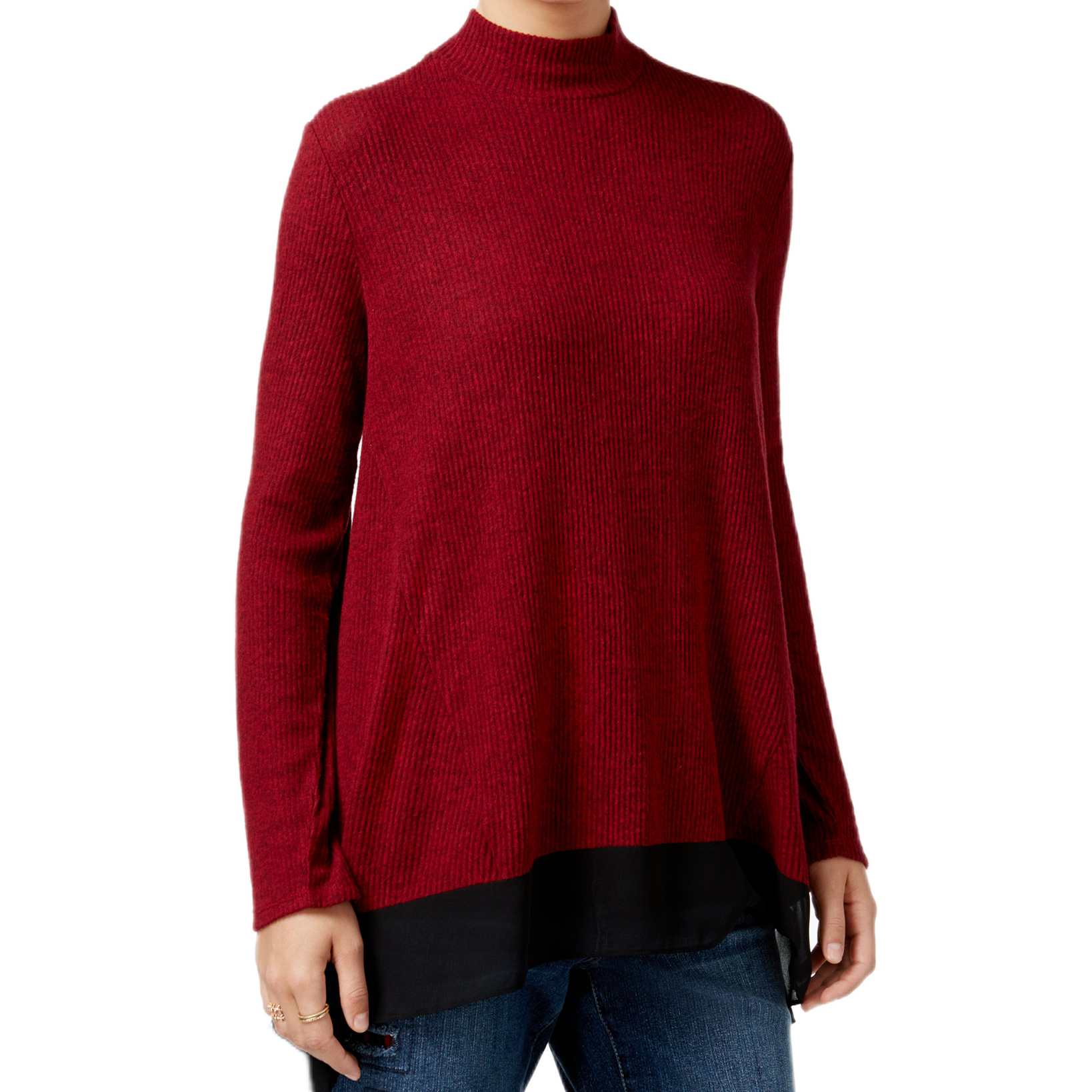 Style & Co Women Mock Neck Chiffon Hem Top New Red Amore
