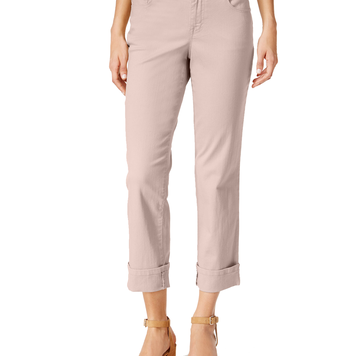 Style & Co Women Curvy Cuffed Capri Jeans Peach Beige