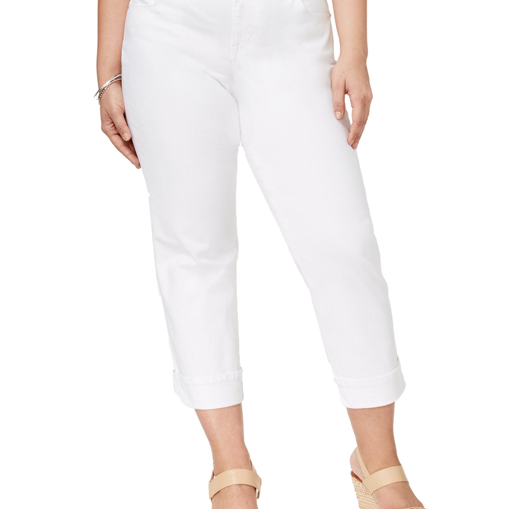 Style & Co Women Plus Curvy Cuffed Capri Jeans Bright White