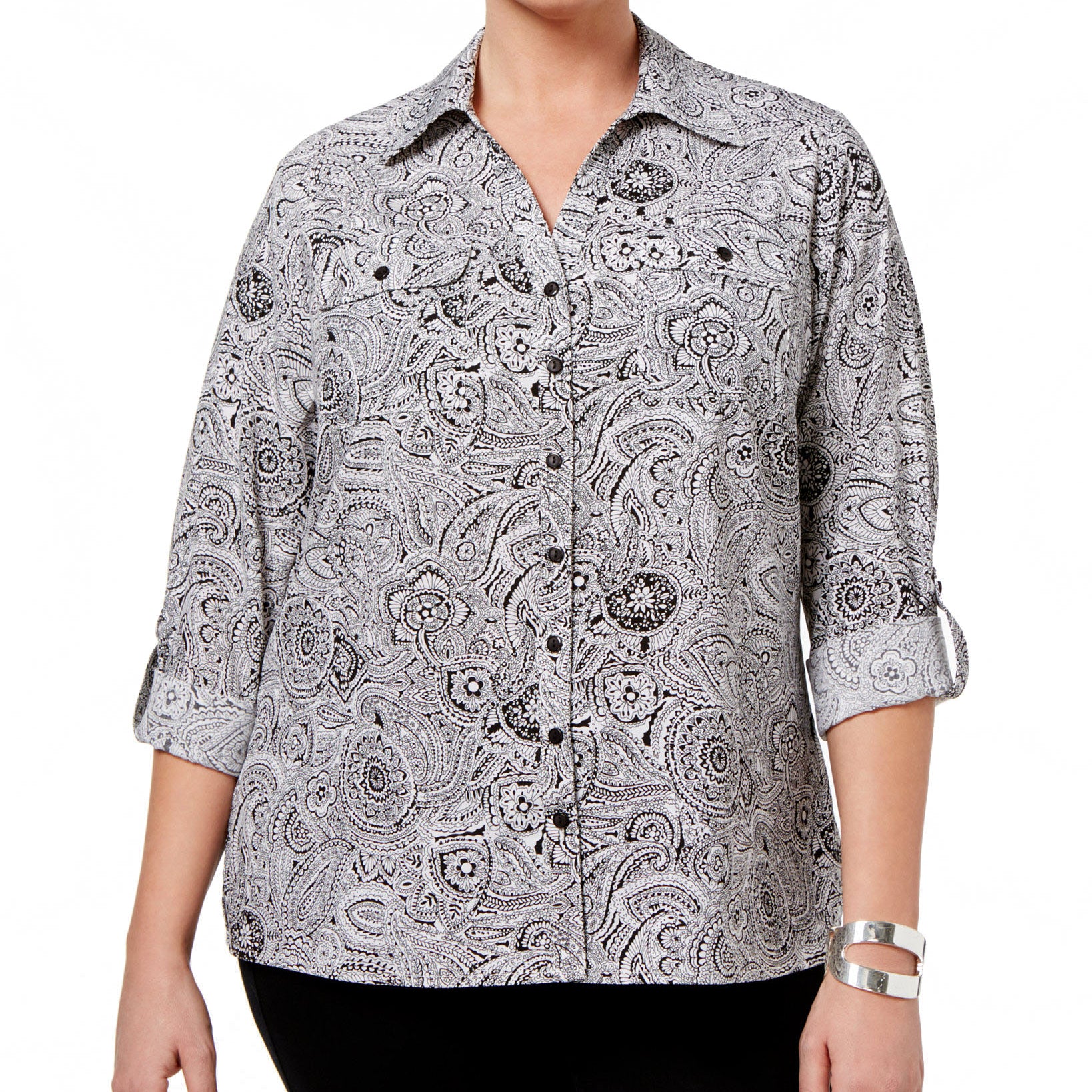 NY Collection Women Plus Utility Blouse Night Whisper