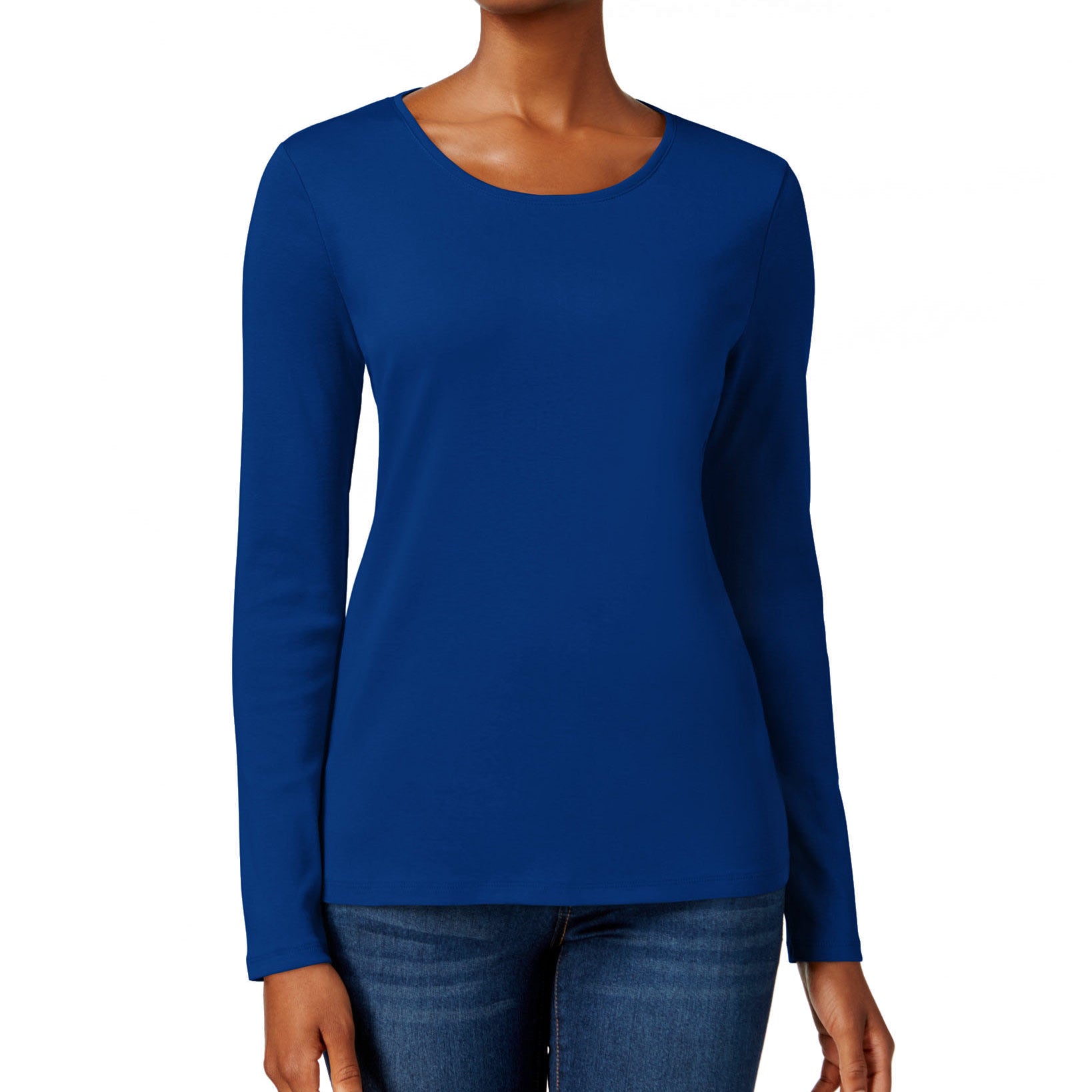 Charter Club Women Pima Cotton Long Sleeve Top Modern Blue
