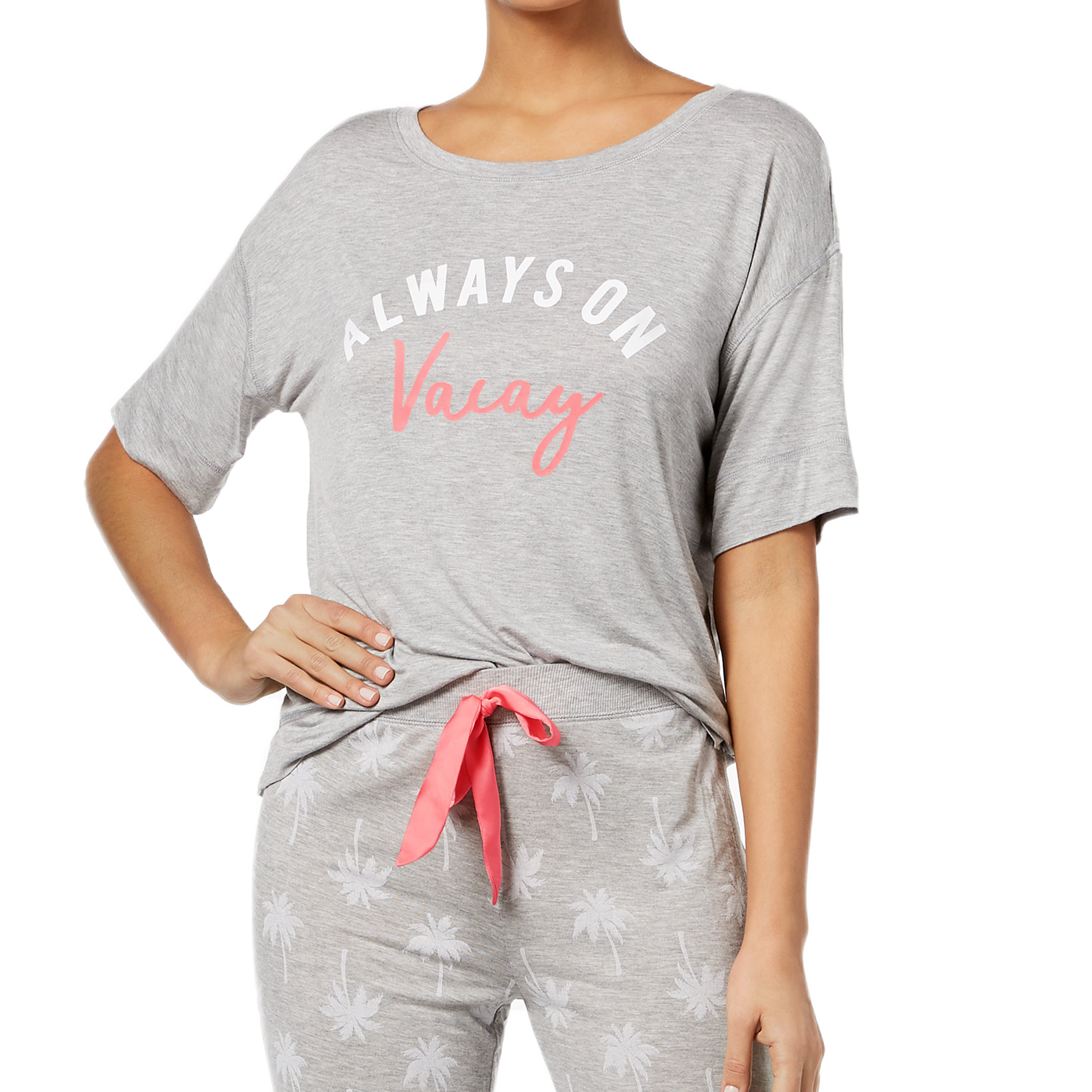 Jenni by Jennifer Moore Women Graphic Print Pajama Top Sleep Grey Heather