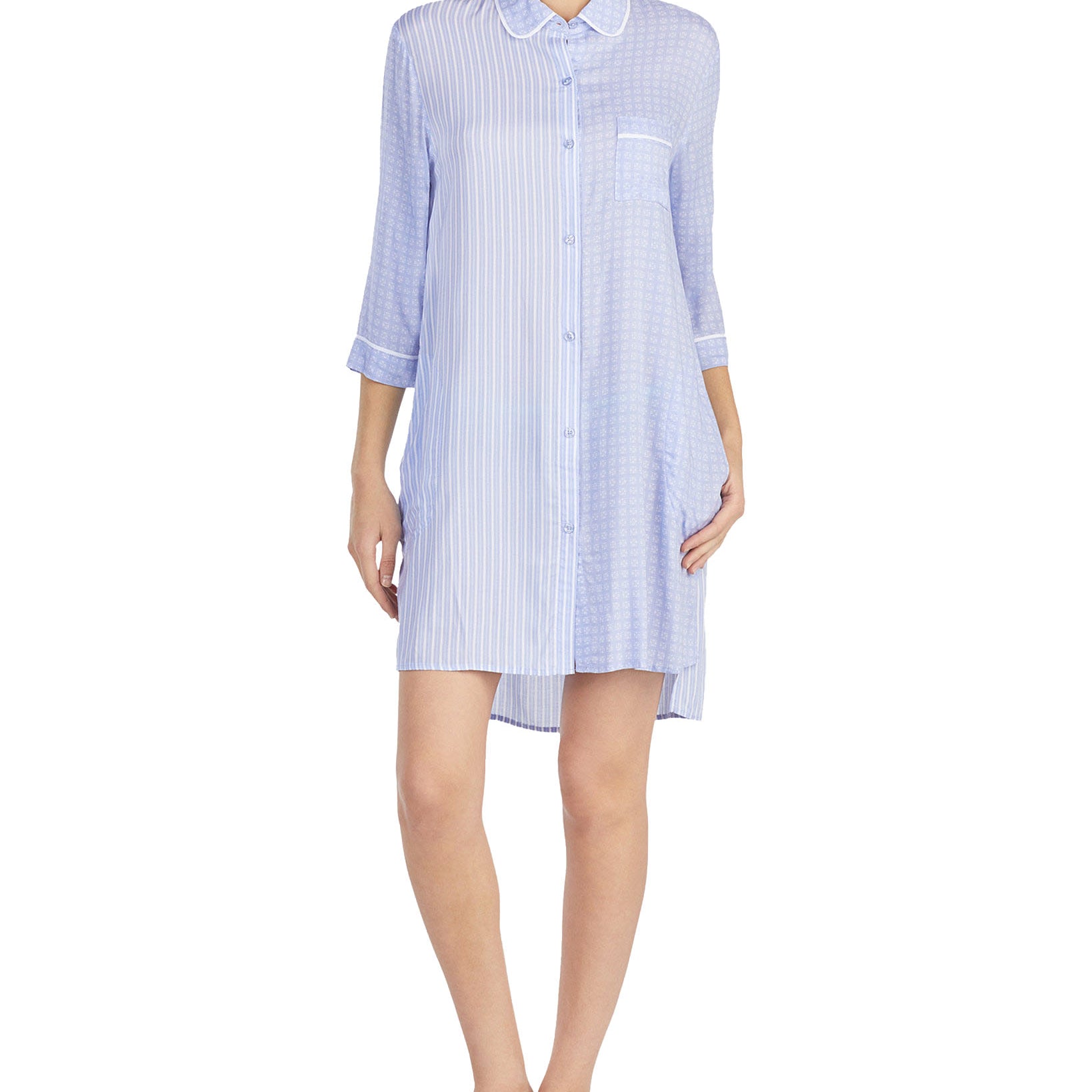 DKNY Women Contrast Print High Low Sleepshirt Periwinkle Stripe