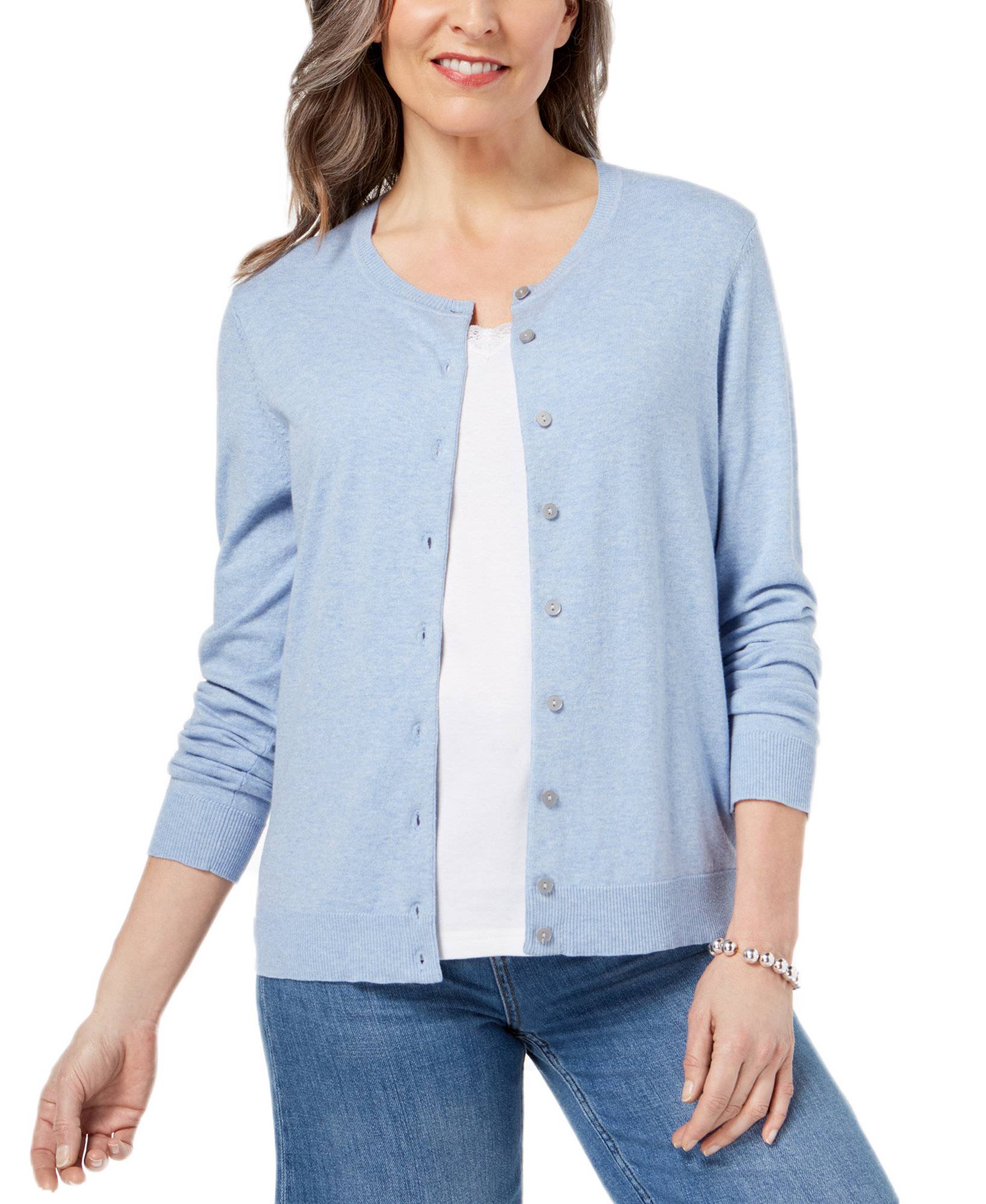 Karen Scott Women Crew Neck Cardigan