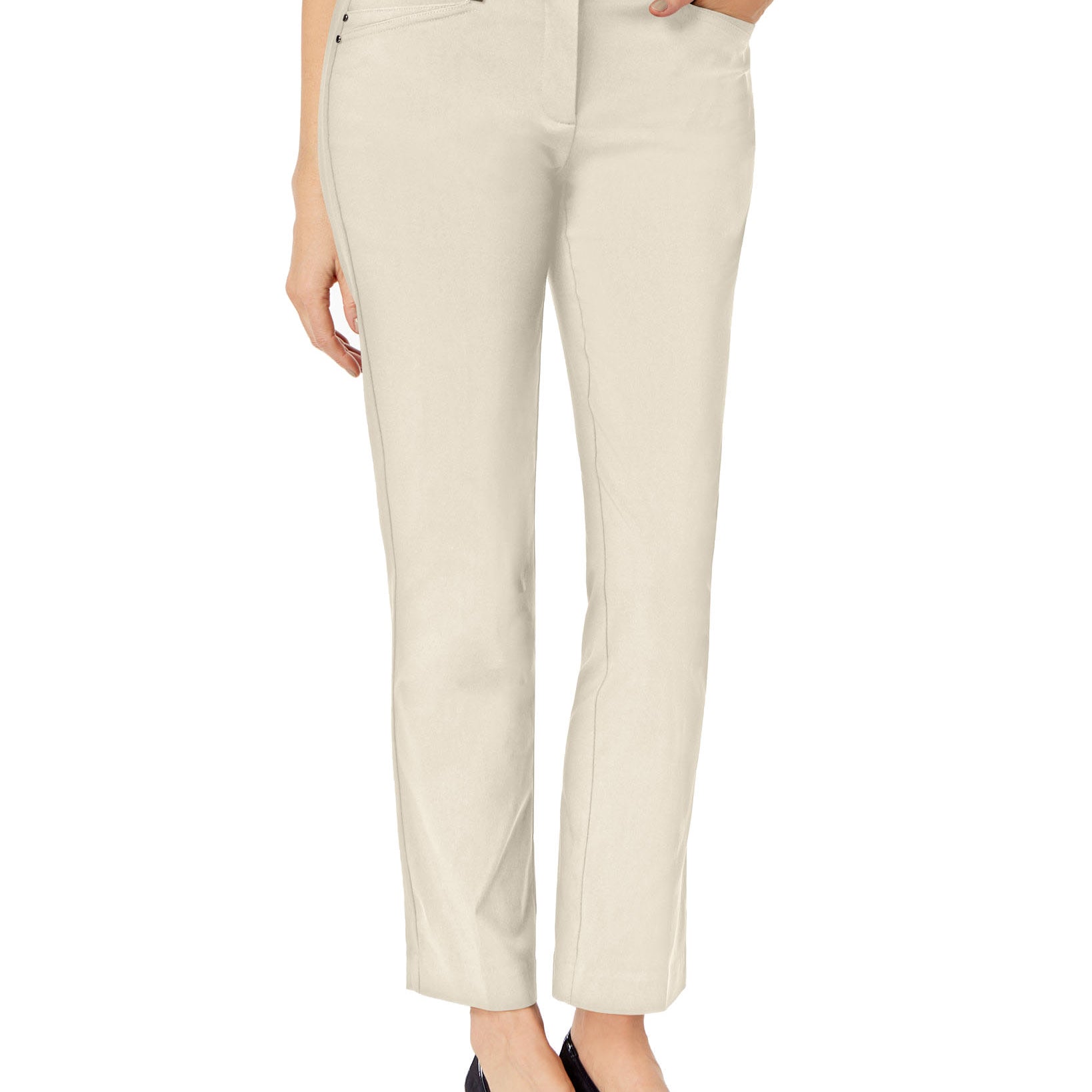 JM Collection Women Curvy Fit Straight Leg Pants Stonewall