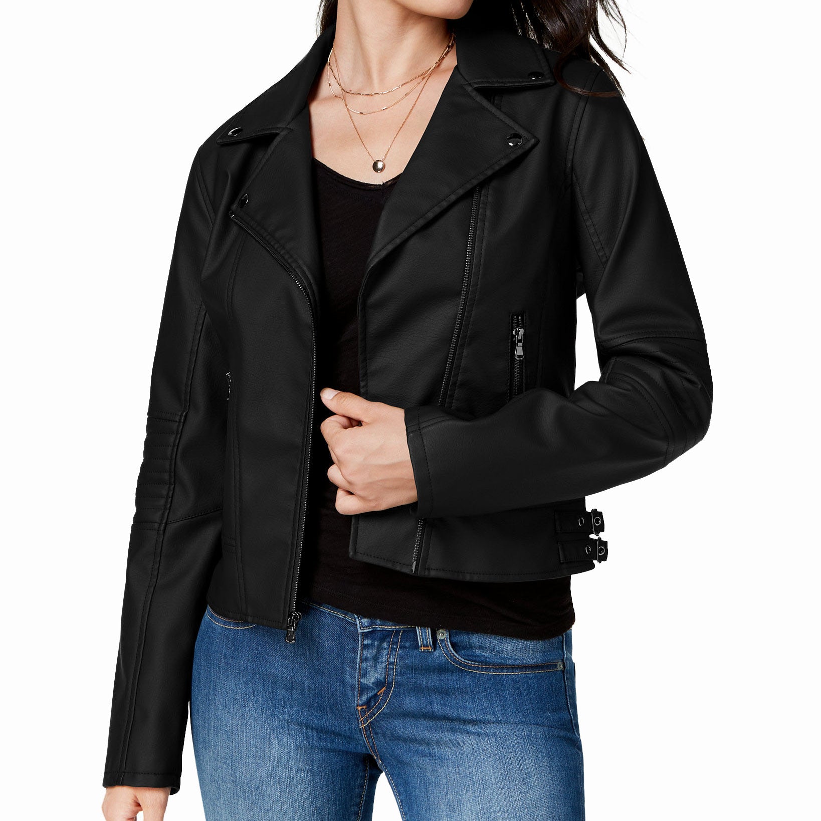 Celebrity Pink Women Faux Leather Moto Jacket Black