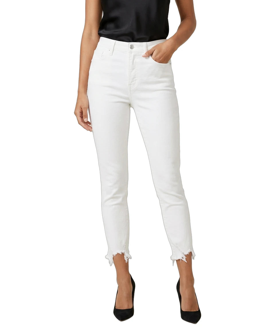 Person wearing white jeans on a white background