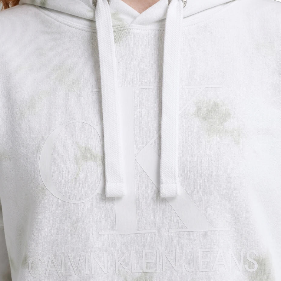 White Calvin Klein hoodie with marbled pattern and Calvin Klein Jeans logo