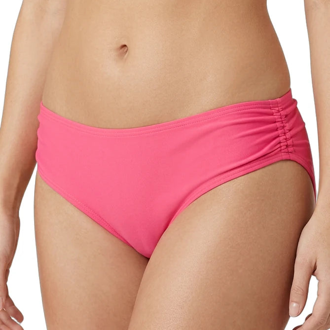 Pink calvin klein bikini bottom worn by a person on a white background