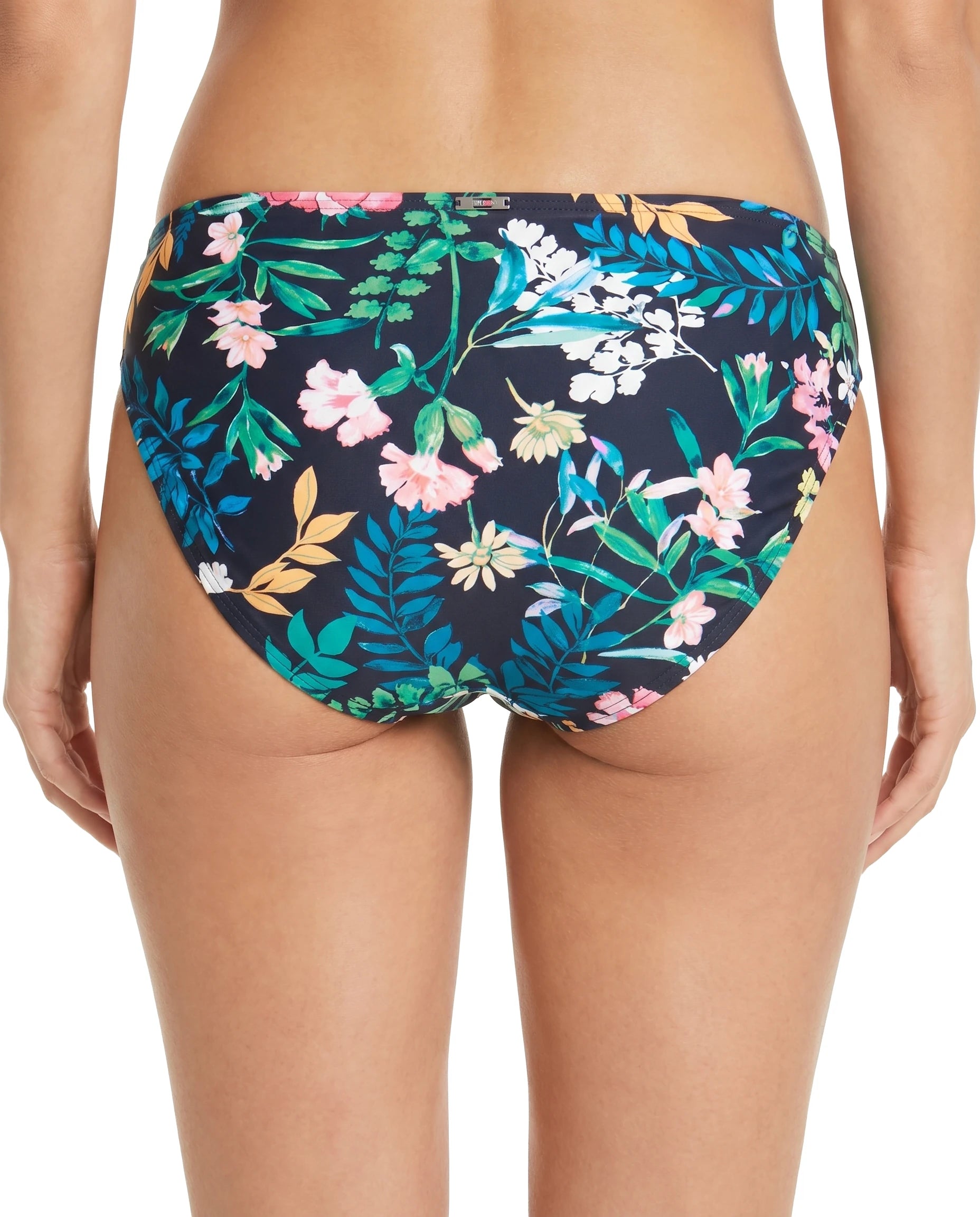 Floral-patterned bikini bottom on a white background
