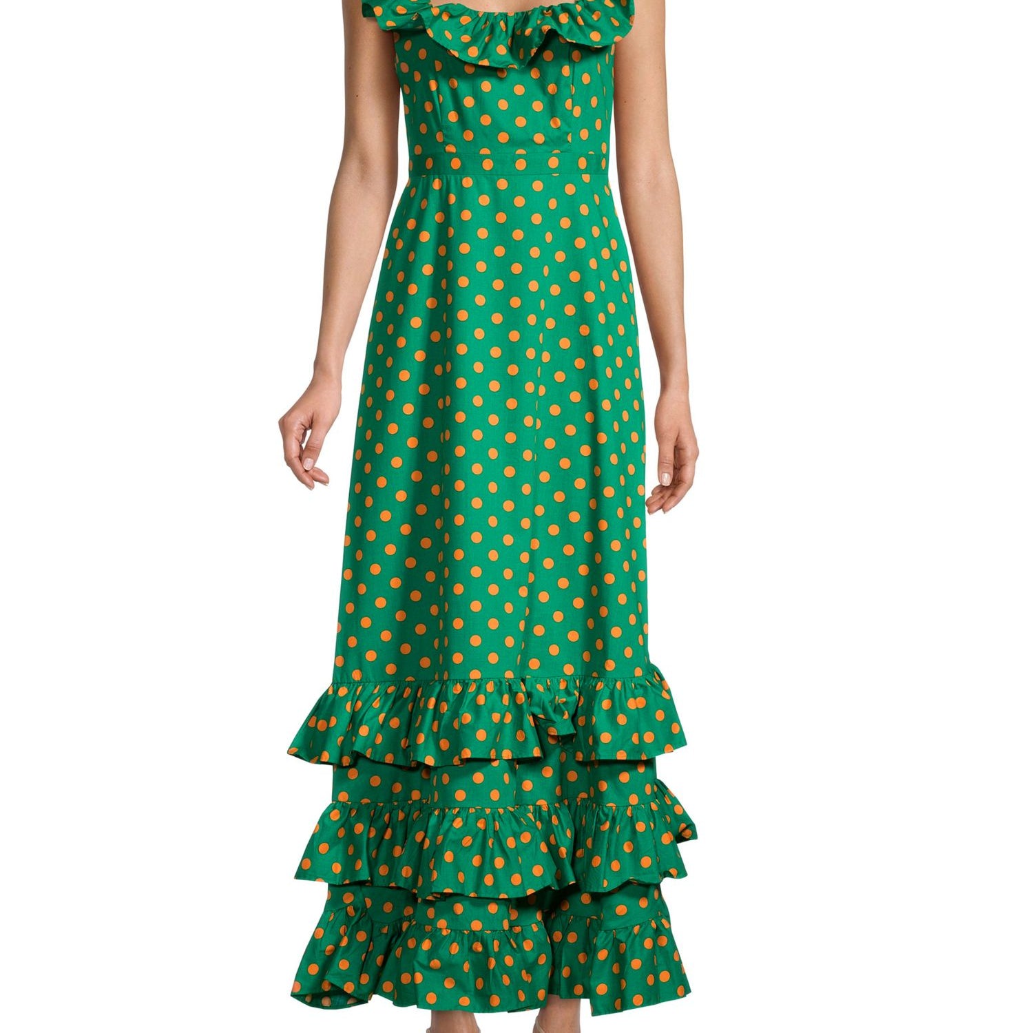 BCBGMAXAZRIA Women Polka Dot Tiered Dress Malachite