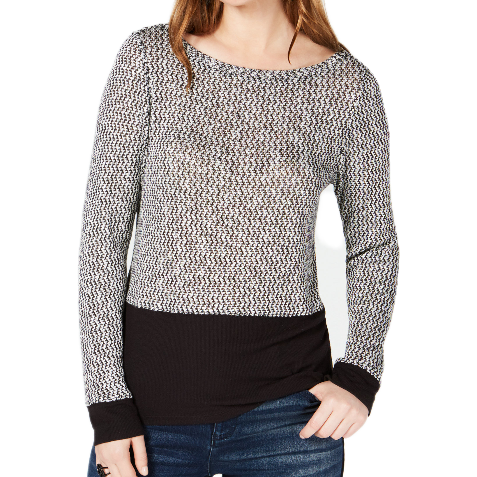 INC International Concepts Women Layered Look Knit Top Deep Black