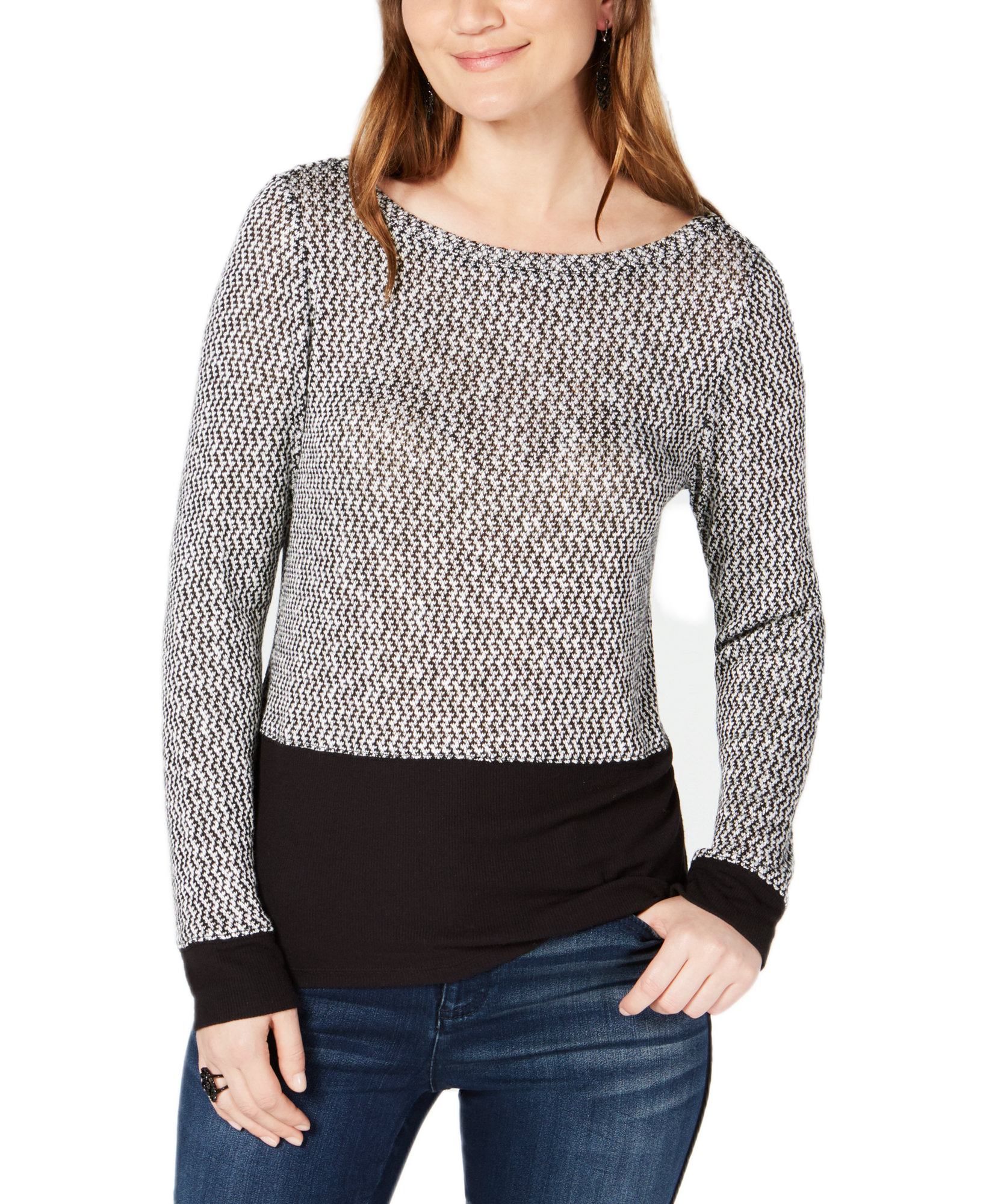 INC International Concepts Women Layered Look Knit Top Deep Black