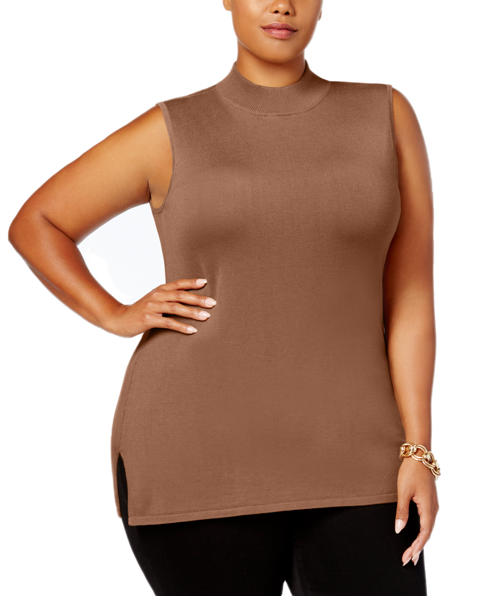 JM Collection Women Plus Mock Neck Sleeveless Sweater Red Maple