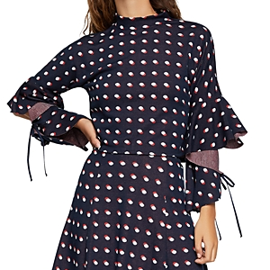 BCBGeneration Women Ruffled Dotted Top Navy