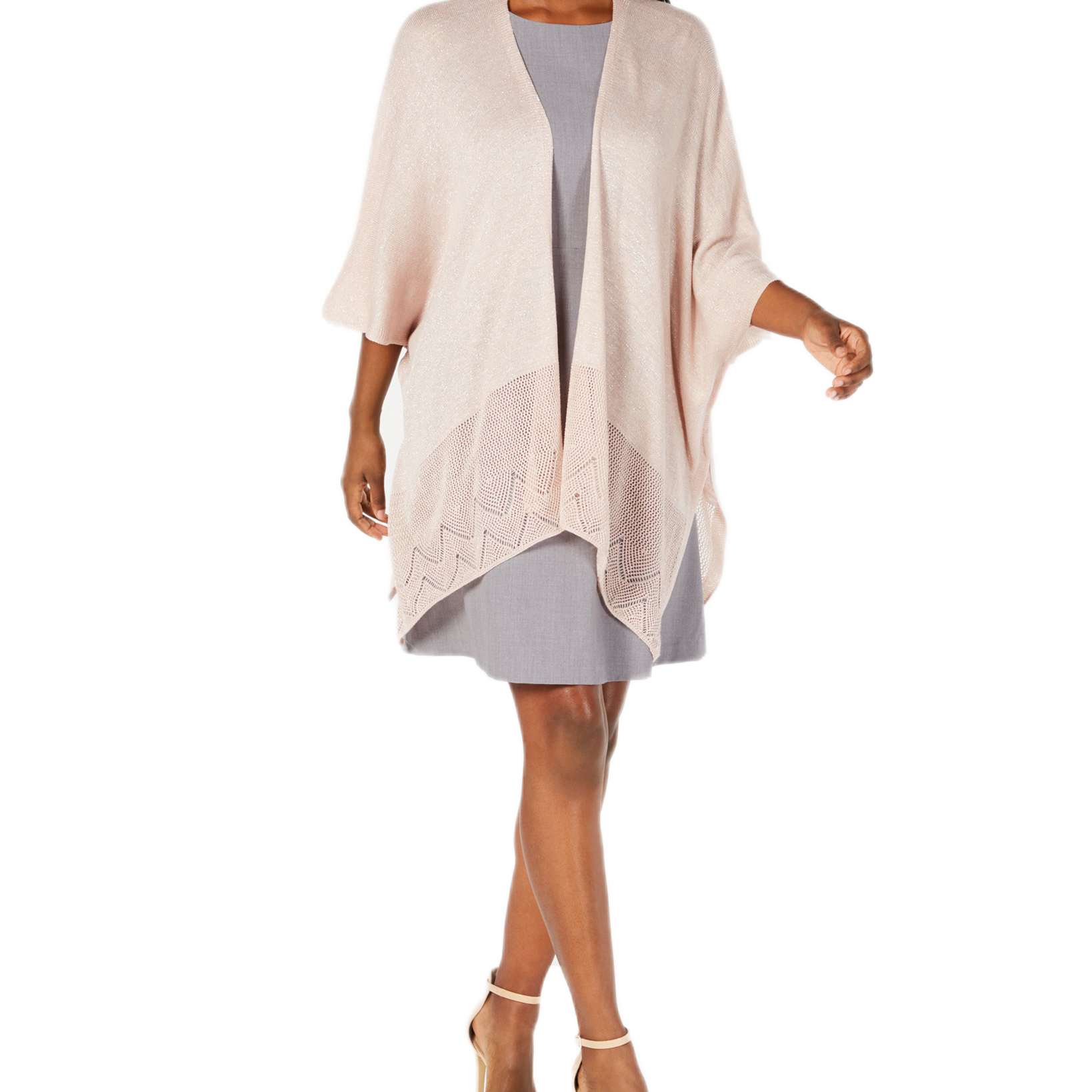 Cejon Metallic Pointelle Border Evening Wrap Ivory Gold