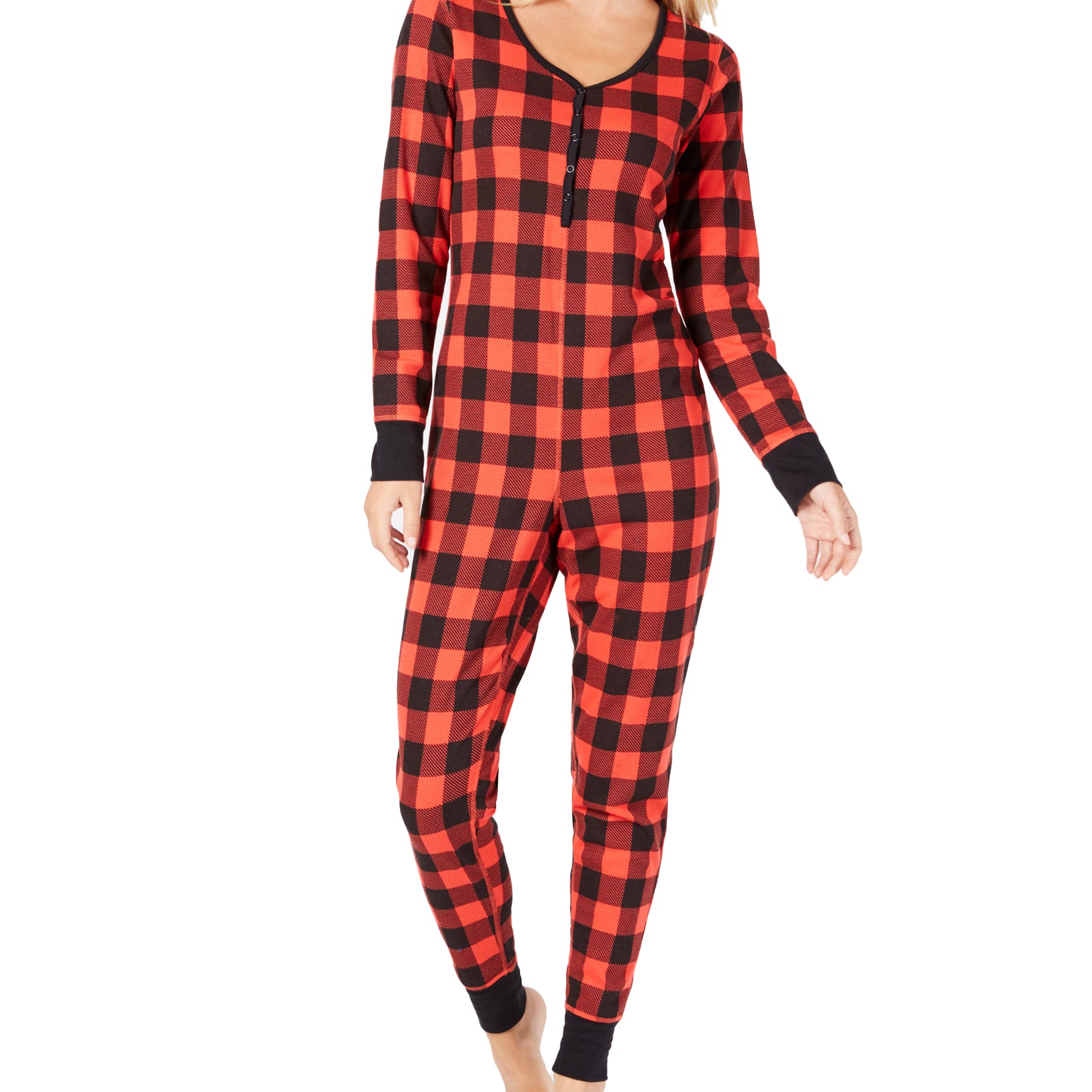 Jenni by Jennifer Moore Women Thermal One Piece Pajama Buffalo Check