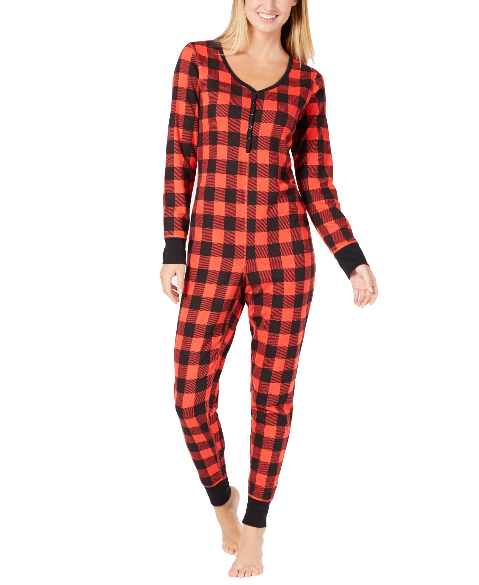 Jenni by Jennifer Moore Women Thermal One Piece Pajama Buffalo Check
