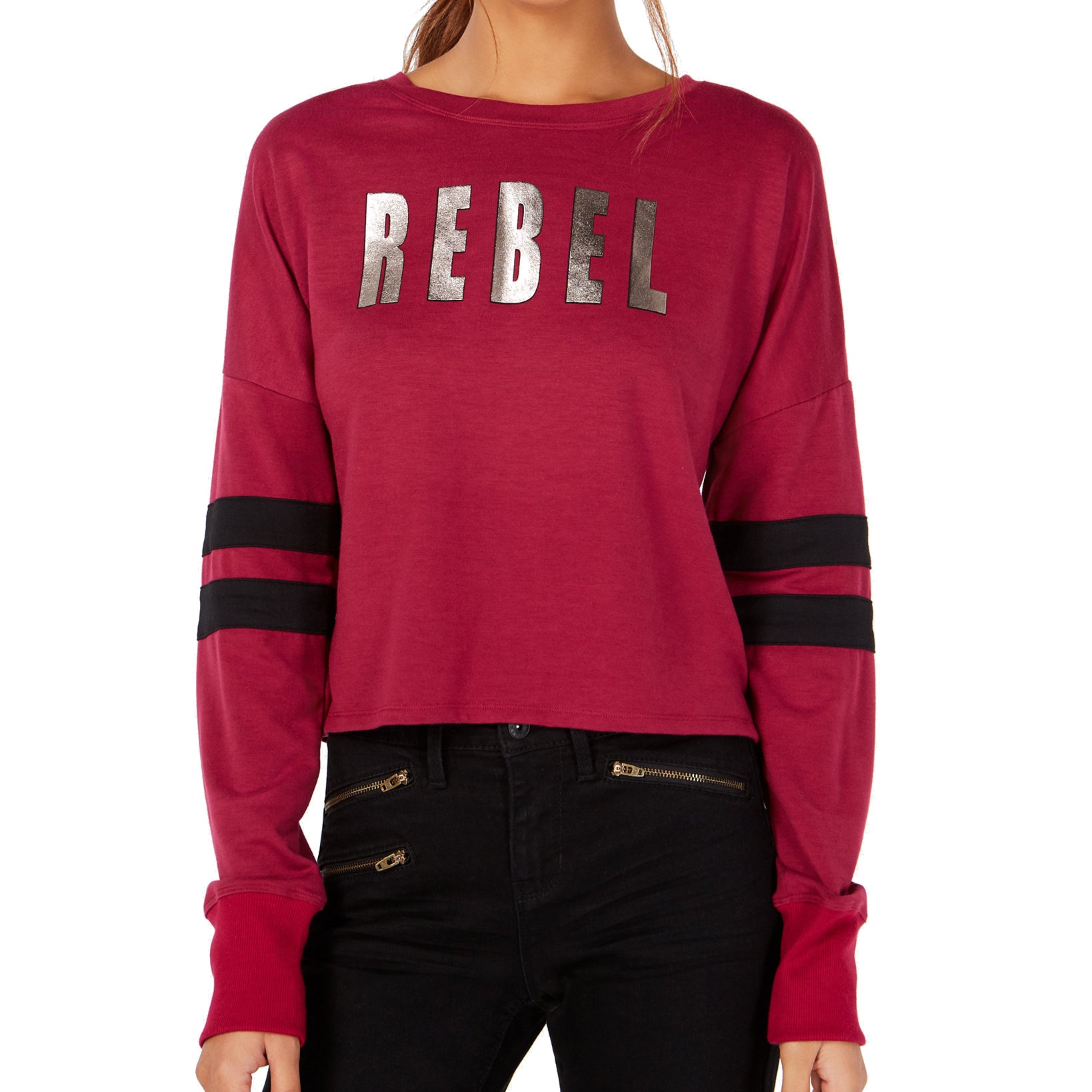 Material Girl Metallic Graphic Varsity Stripe T Shirt Raspberry