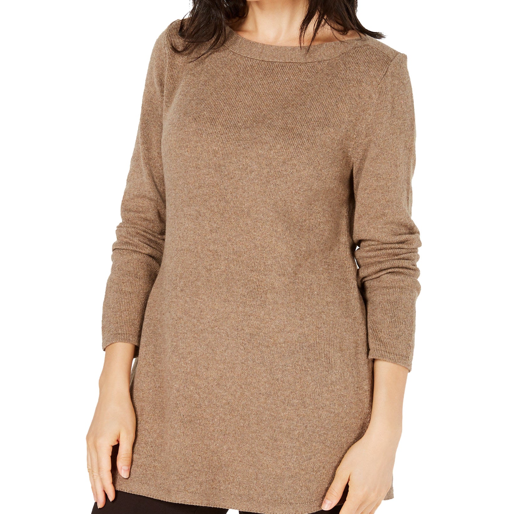 Karen Scott Women Solid Curved Hem Tunic Chestnut Heather