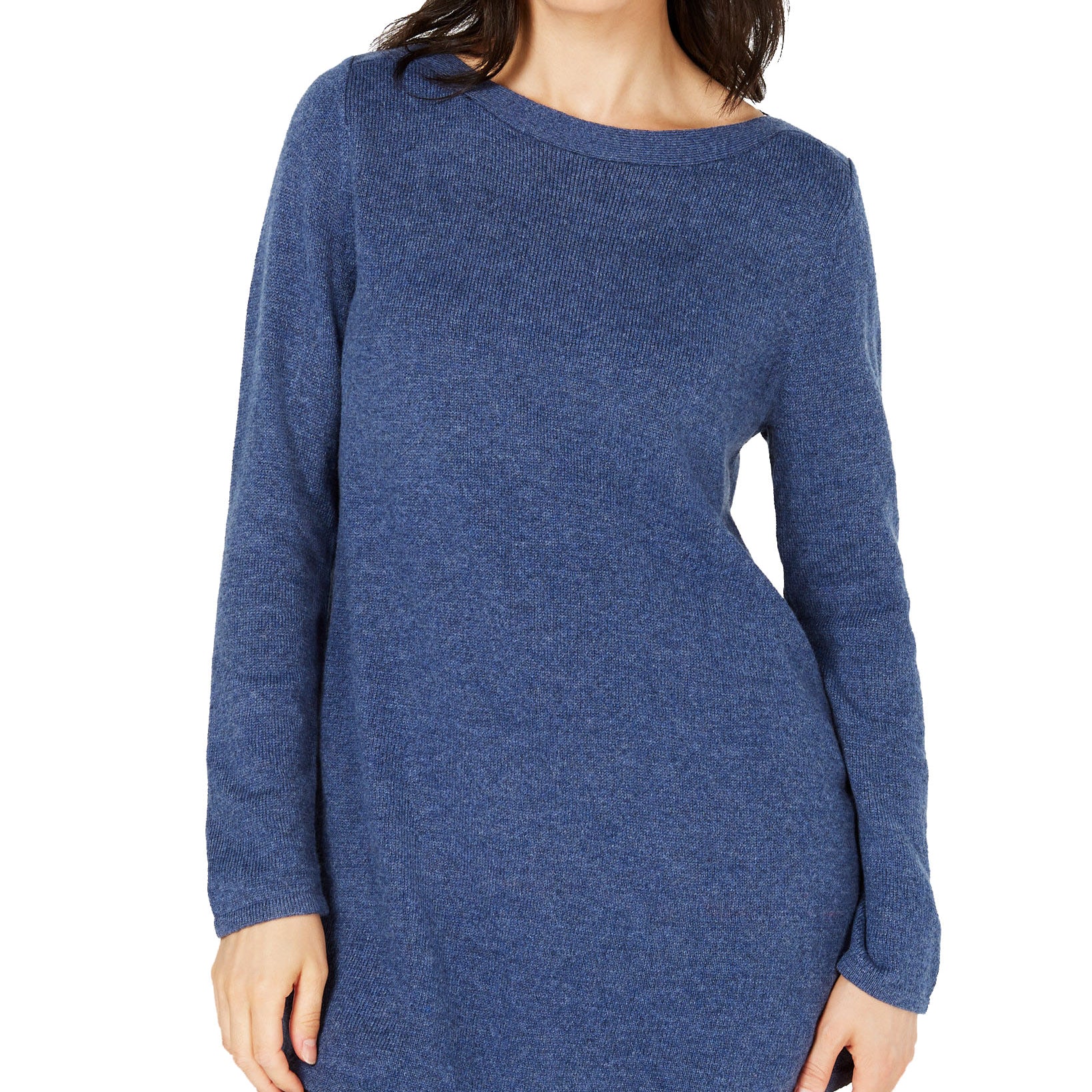 Karen Scott Women Solid Curved Hem Tunic Heather Indigo