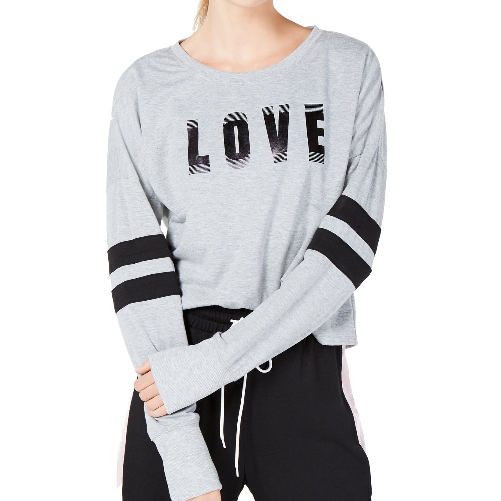 Material Girl Metallic Graphic Varsity Stripe T Shirt Heather Grey