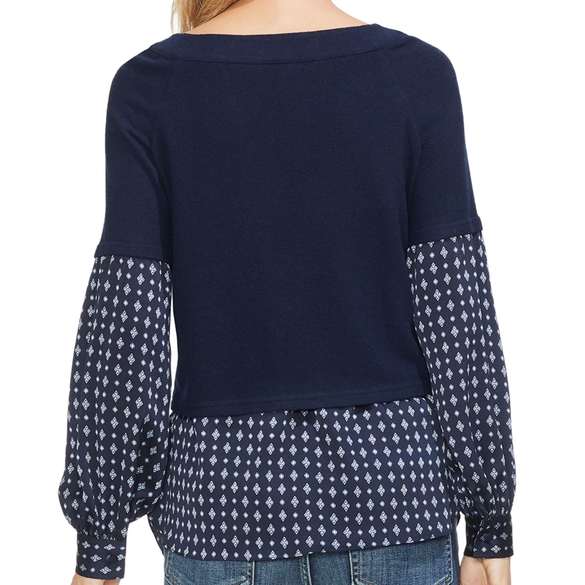 Vince Camuto Women Mixed Media Boat Neck Top